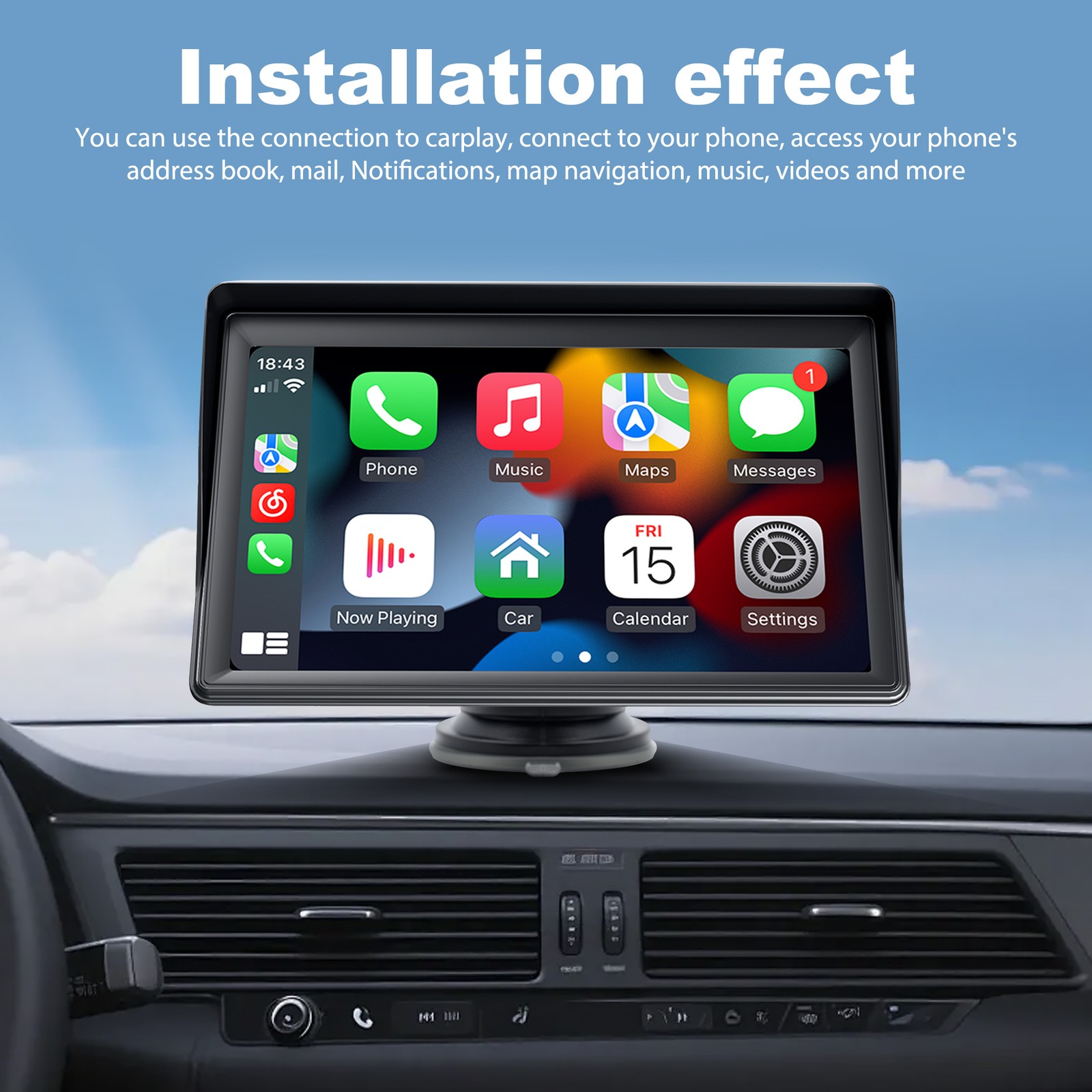 7” Portable Wireless Apple CarPlay Android Auto Touch Screen Car Radio Stereo
