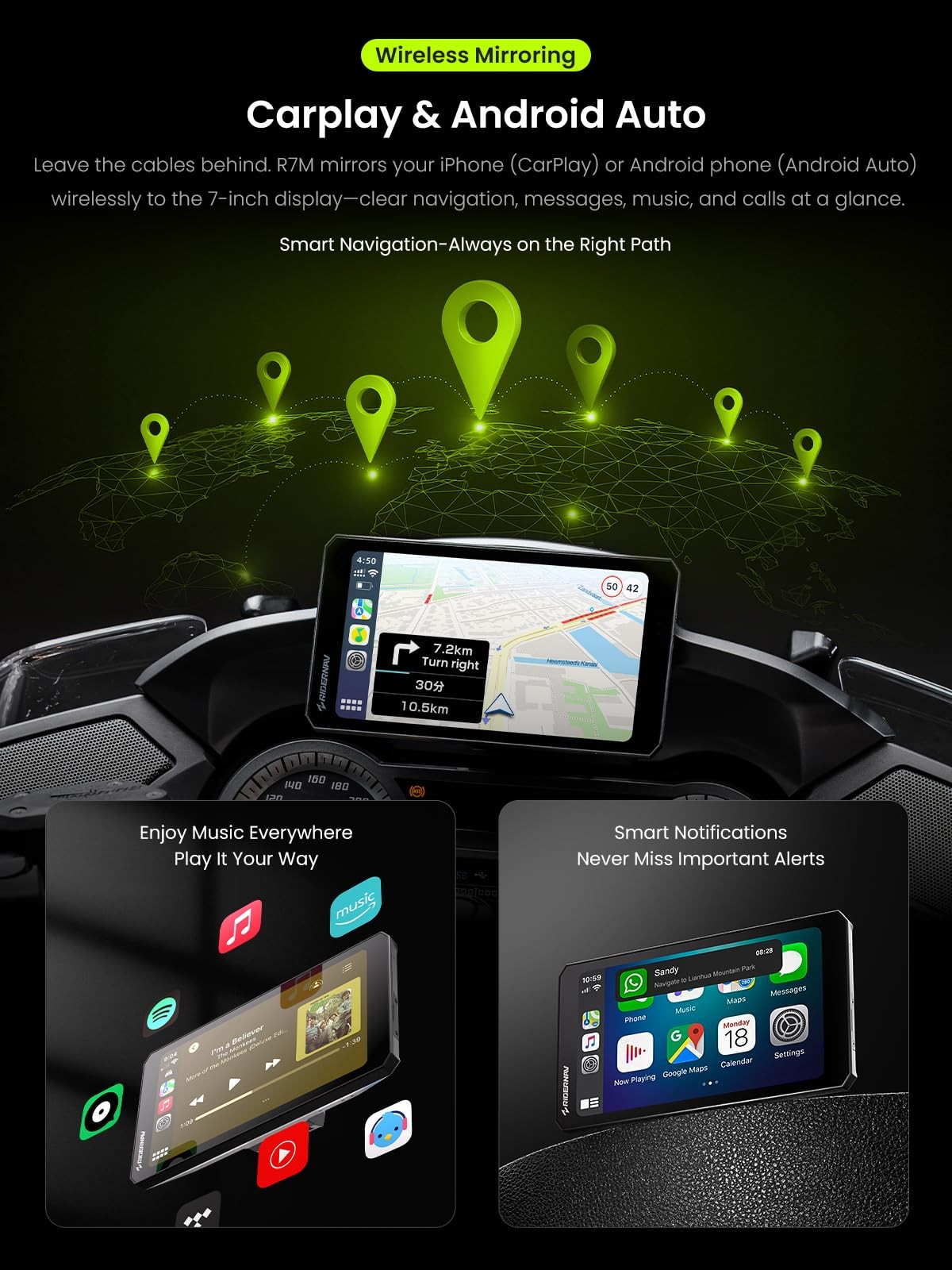 RiderNav R7M 7″ Wireless Motorcycle CarPlay & Android Auto for BMW Motorcycles