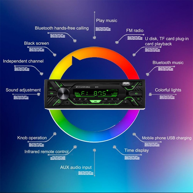 Player Car Stereo Audio Radio Receiver Bluetooth in-Dash FM SD USB MP3