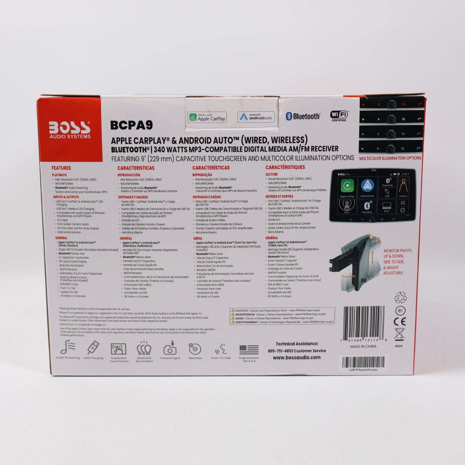 BOSS Audio Systems BCPA9 Single DIN Car Stereo Wireless Apple CarPlay, Android