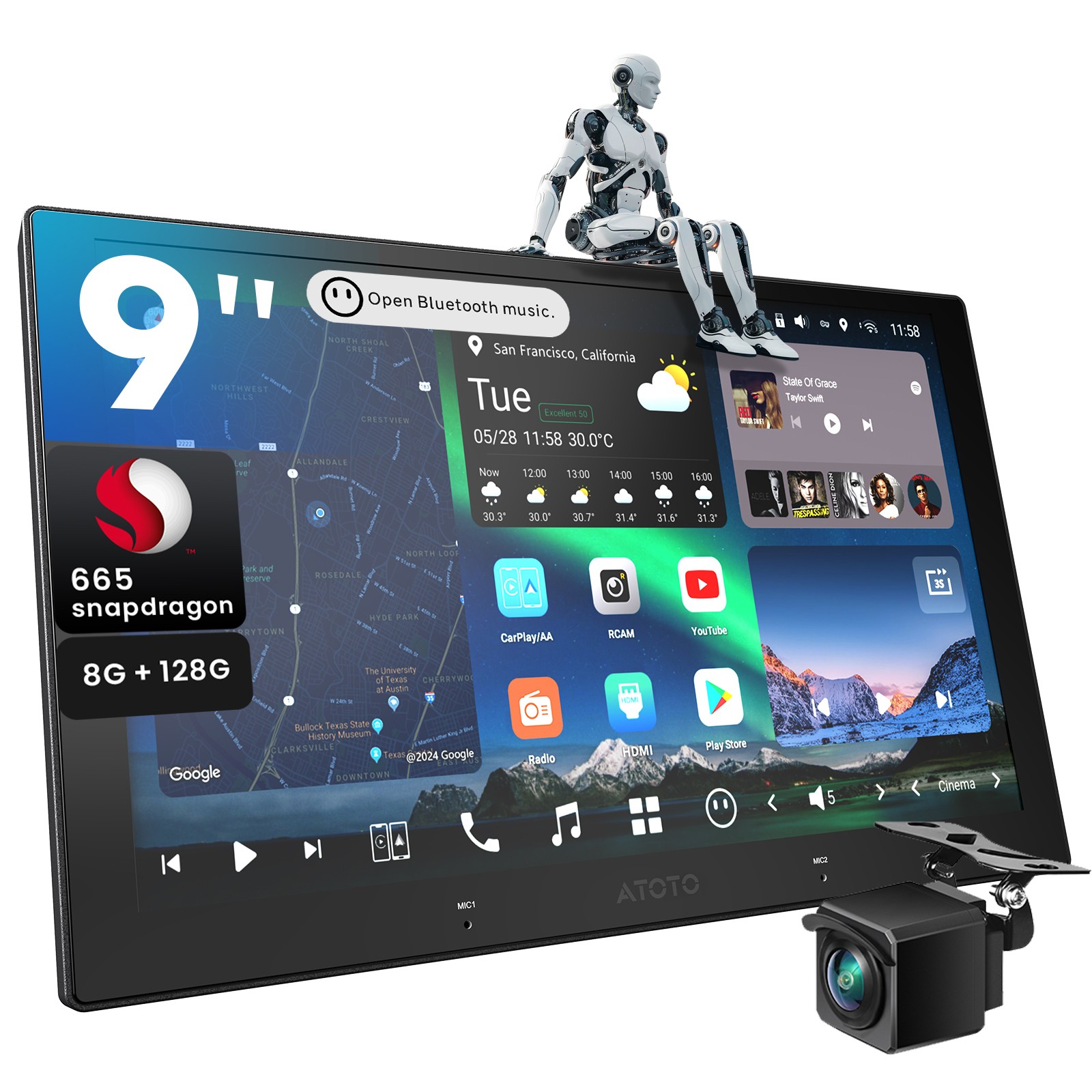 ATOTO Flagship 9″ 2DIN AI Android Car Stereo Carplay& Rear Cam Built-in G-Sensor