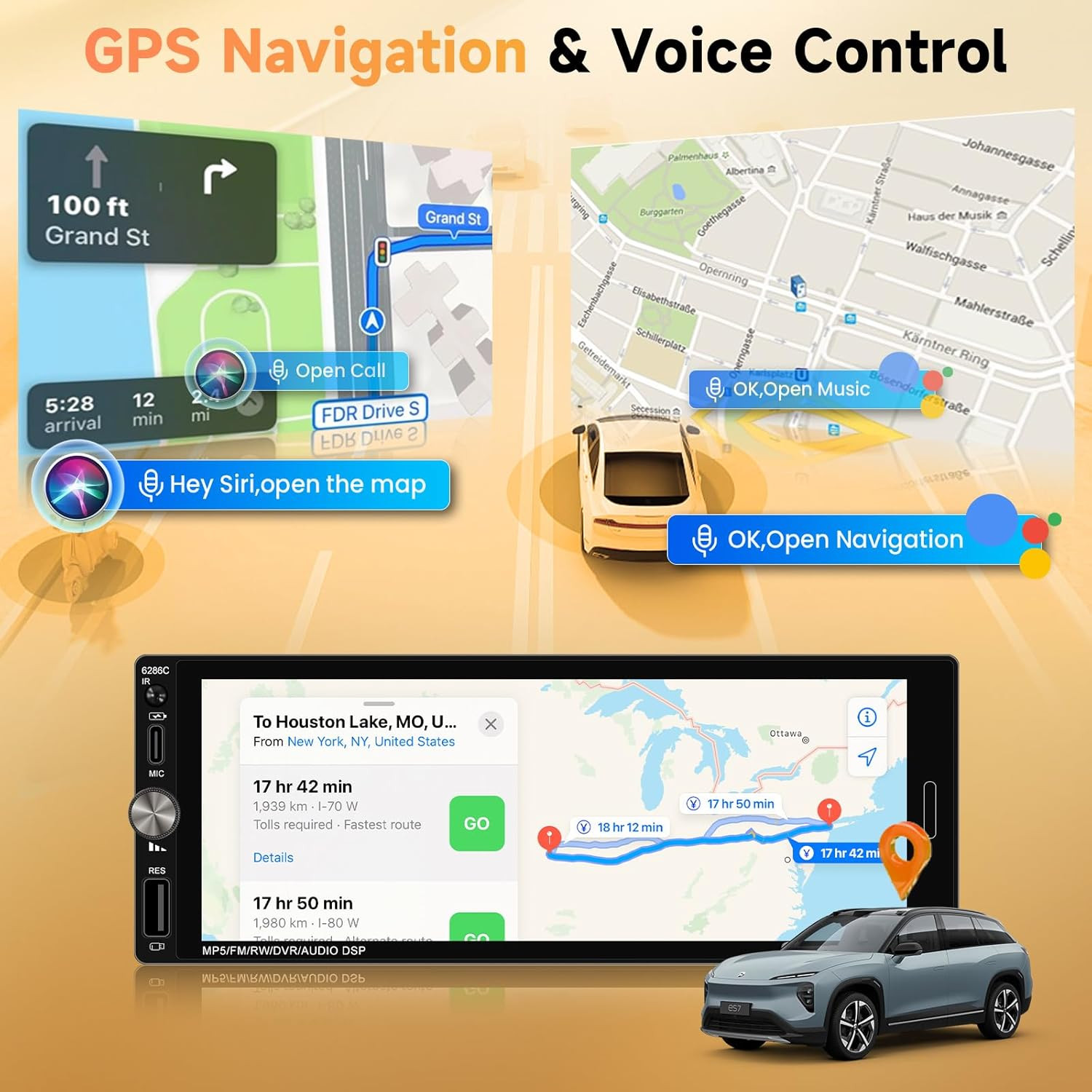 Single Din Car Stereo Wireless Carplay Android Auto, 6.9 Inch Bluetooth5.2 Car