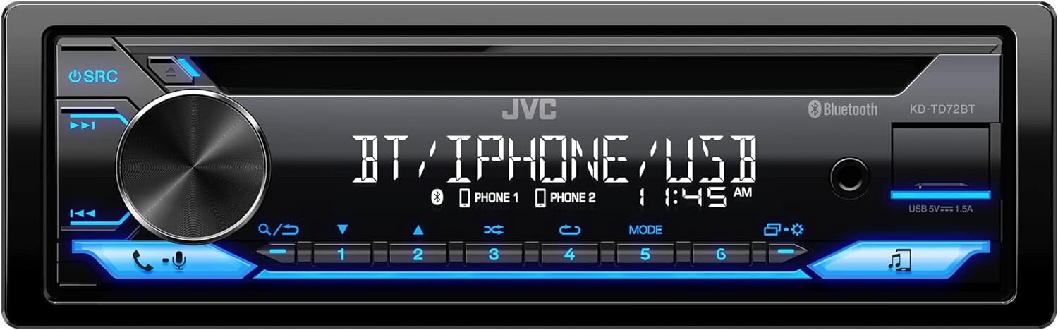 JVC KD-TD72BT Single-DIN Bluetooth CD/USB Car Stereo In-Dash Receiver