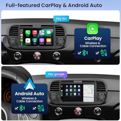 Android 14 Car Stereo for Fiat 500 (2007-2015), 7 Inch Touch 2+64GB New Black