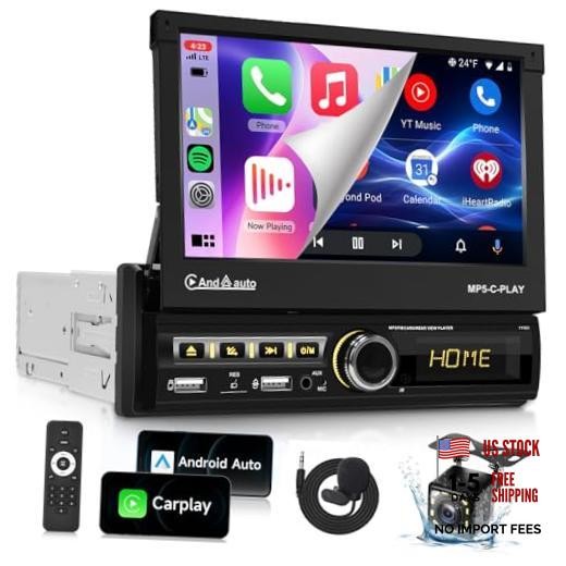 [Motorized] Single Din Touchscreen Car Stereo with Wireless Carplay Android