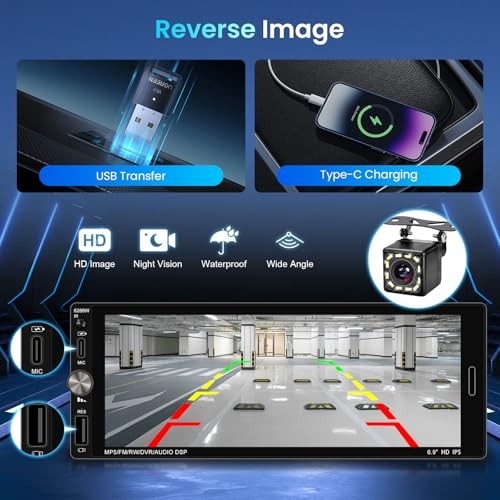 Single Din Car Stereo with Wireless CarPlay Android Auto Mirror Link, Car