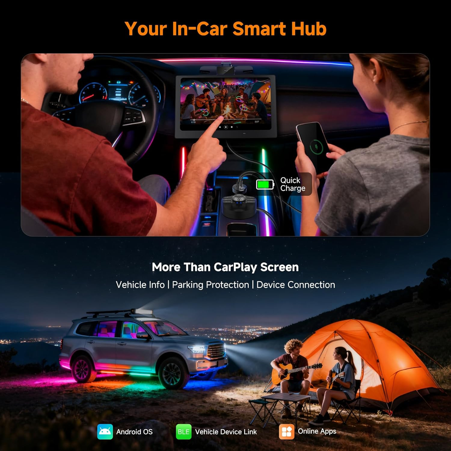 9″ Wireless Carplay Screen with Dash Cam, GPS, Bluetooth & Dual Wifi