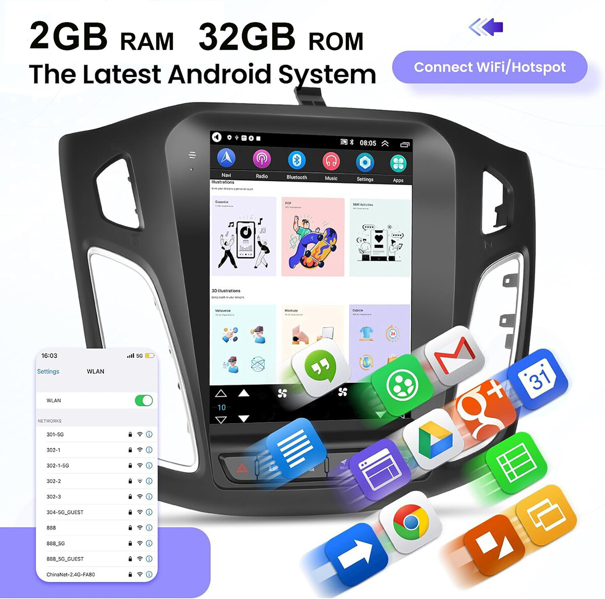 For Ford Focus 2012-2018 Android 12 CarPlay 9.7″ Radio Stereo Car GPS Navi WiFi