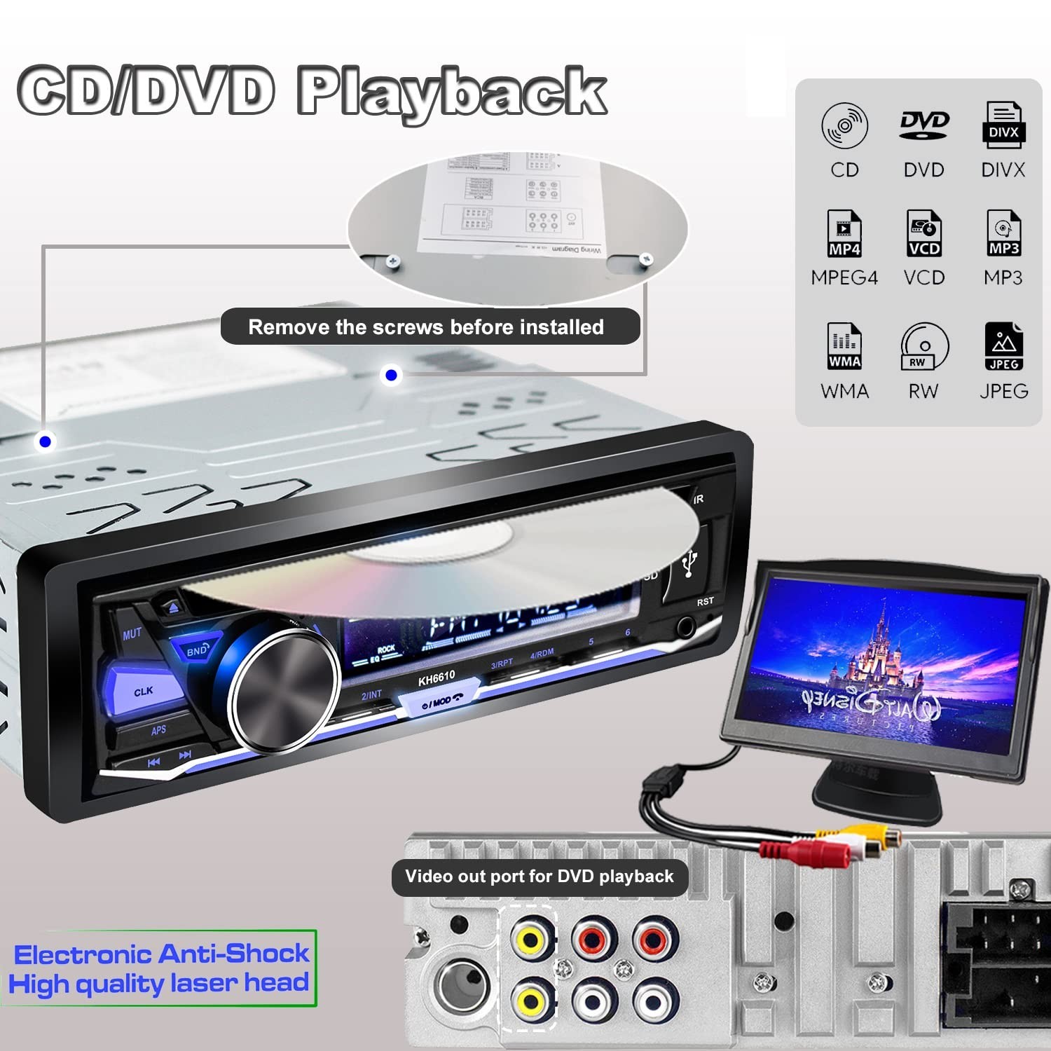 Alondy Single Din Car Stereo with CD/DVD Player | Bluetooth | FM/AM/RDS Radio…