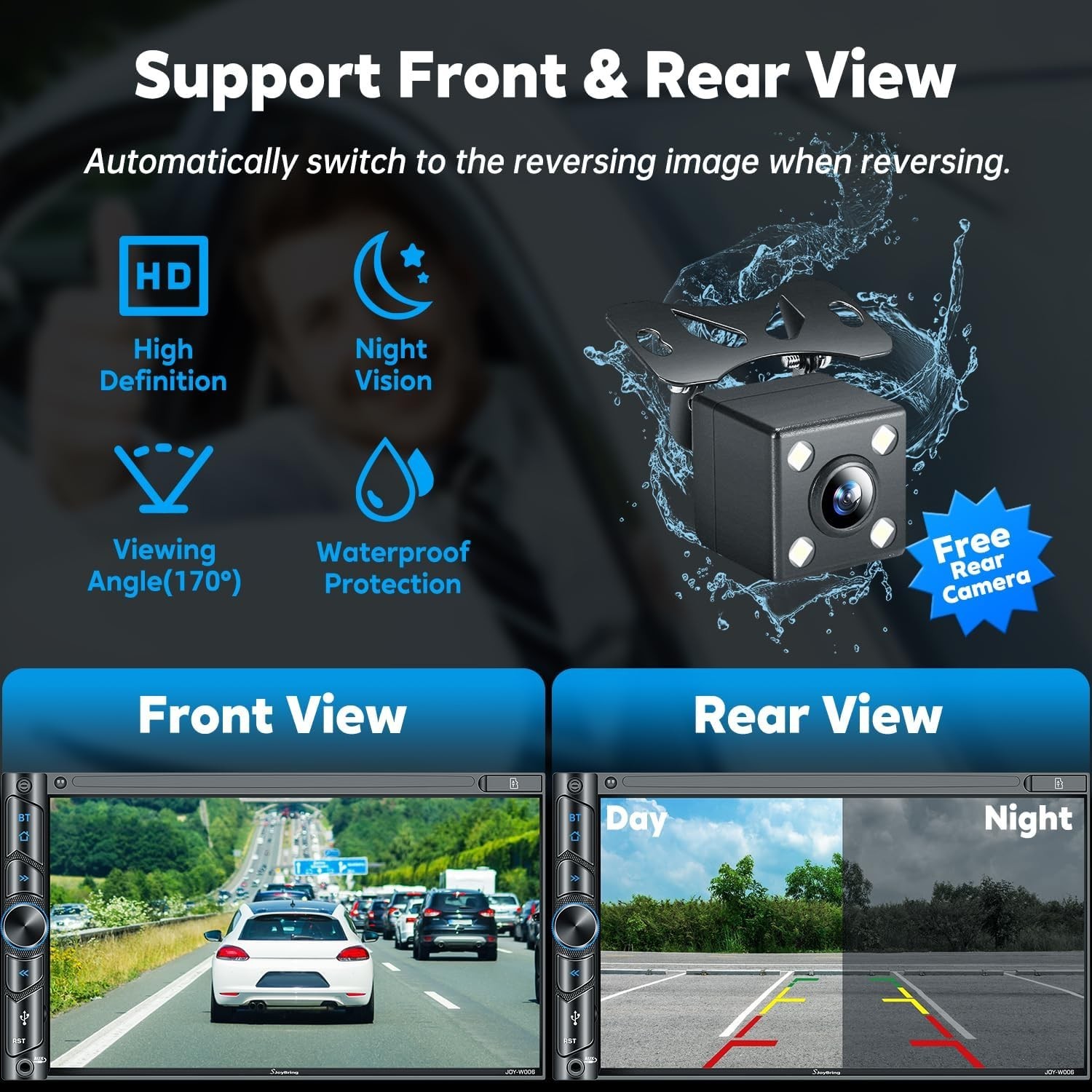 Double Din Car Stereo: Wireless Carplay, Android Auto & Backup Camera