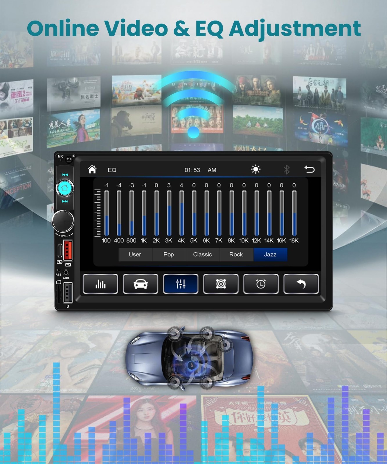 7″ Double Din Car Stereo, Wireless CarPlay/Android Auto, Bluetooth 5.2, FM Radio