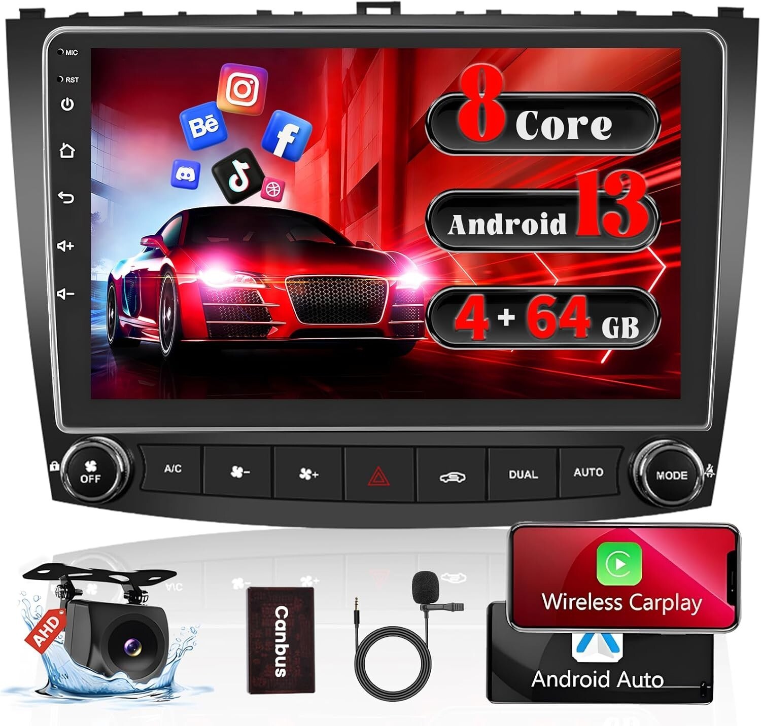 8Core 4+64GB For Lexus IS250 2006-2012 Android 13 Apple CarPlay Car Stereo Radio