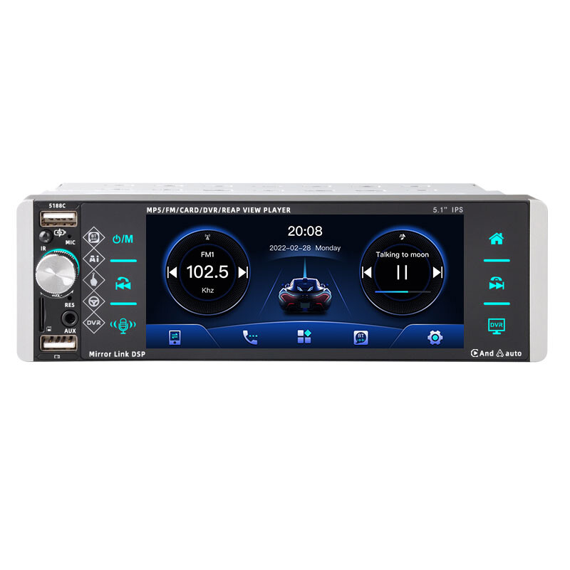 5.1” 1 Din Car Stereo CarPlay Android Touch Screen Car Radio 3USB MP5 Bluetooth