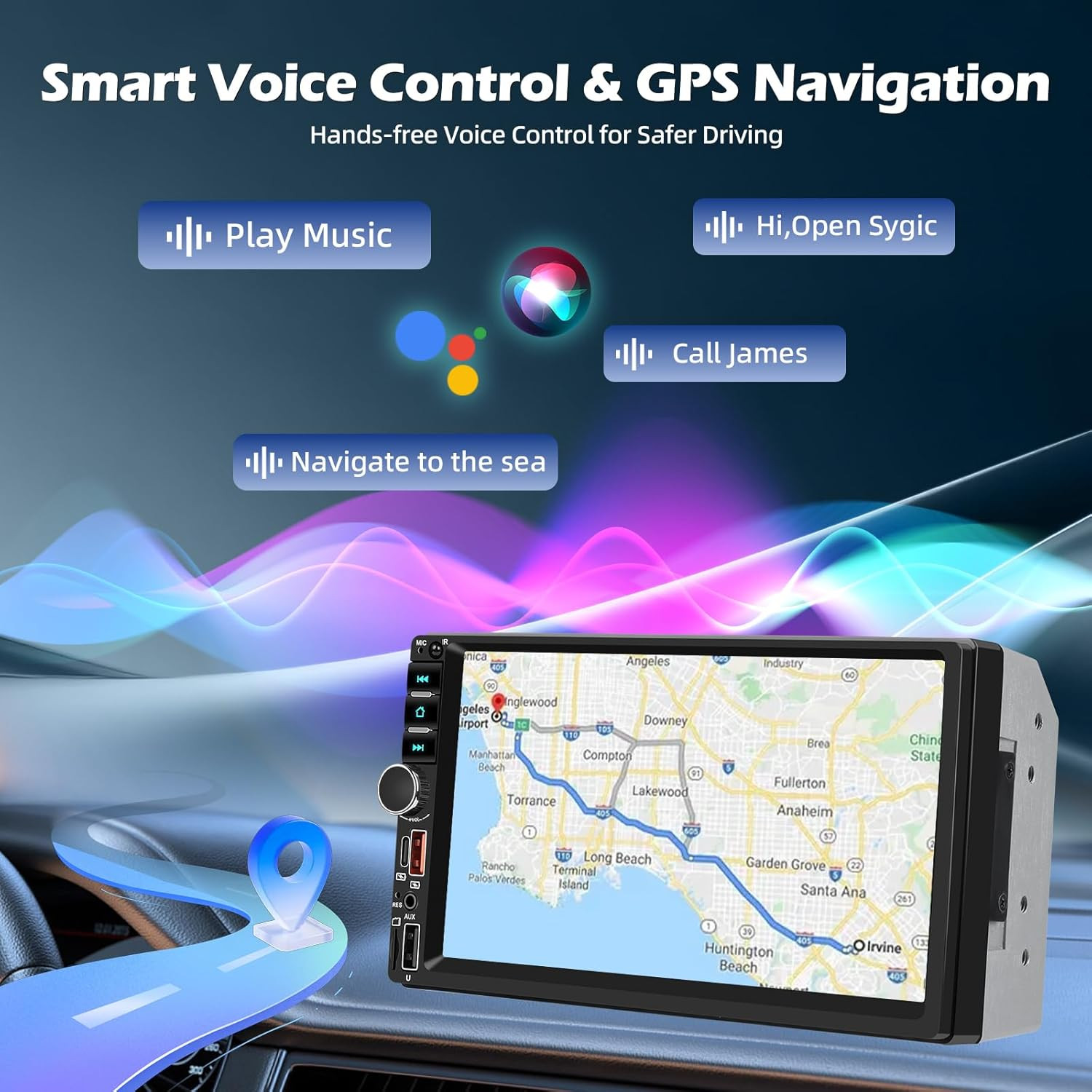 Double Din Car Radio with Wireless Carplay & Android Auto, 7 Inch 2 Din Touch Sc