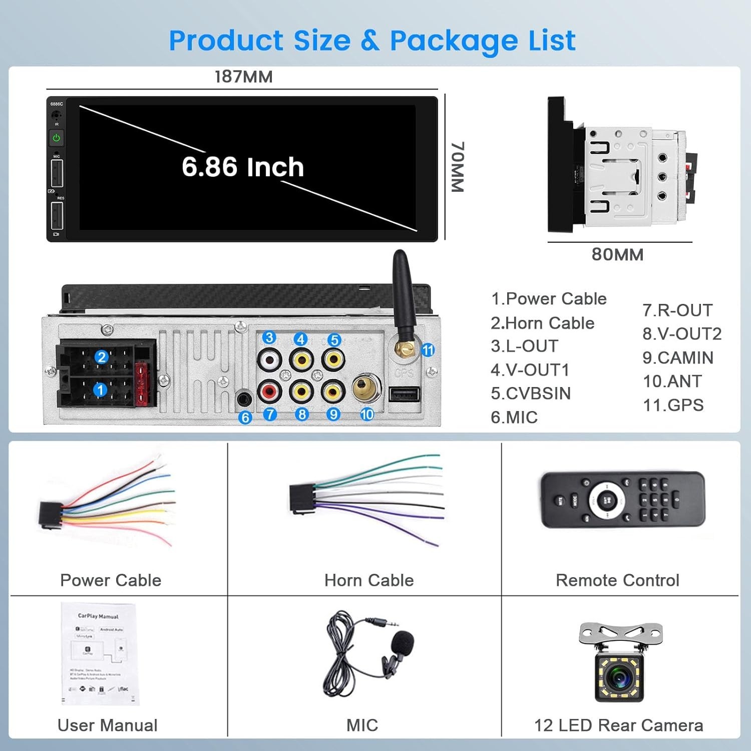Advanced 6.9 Inch Car Audio Stereo with Wireless Carplay & Enhanced Connectivity