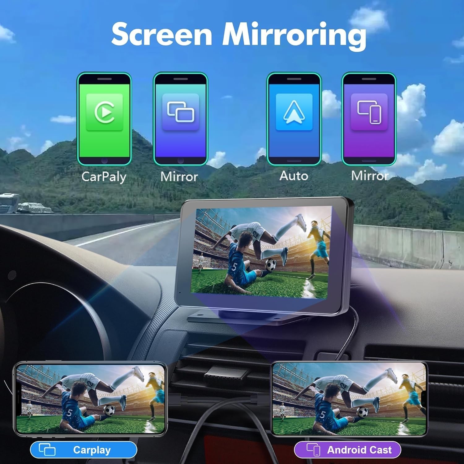 7″ Portable Carplay and Android Auto with Wireless Connectivity & Voice Control