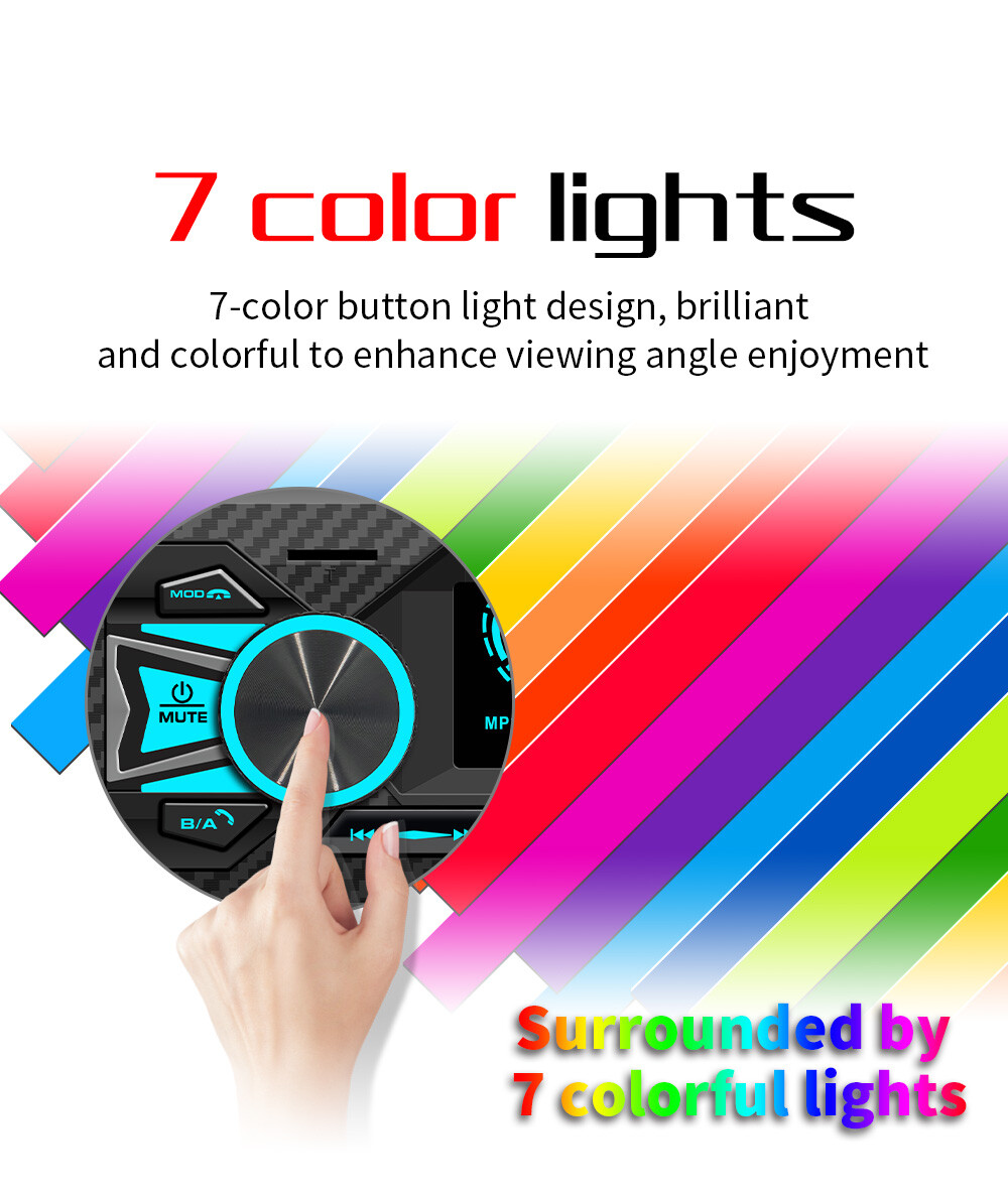Single DIN Car MP3 Player FM/AM Radio W/7 Color Lights AUX Audio Bluetooth Call