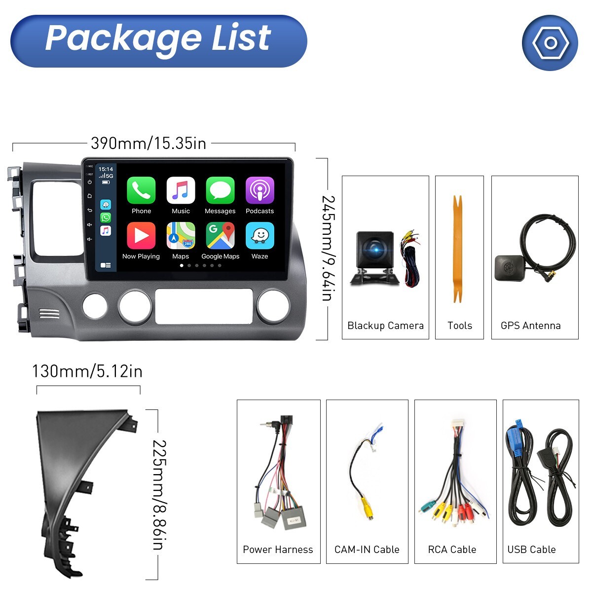 For 2006-2011 Honda Civic Carplay Radio Touchscreen FM RDS Android 13