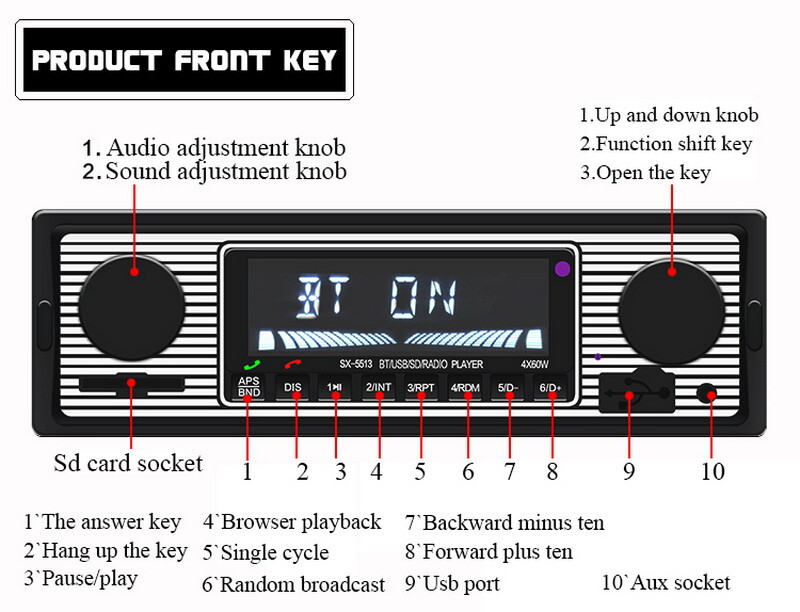 1 Din Car Stereo Audio Radio Car In-Dash Player Bluetooth Head Unit MP3 USB AUX