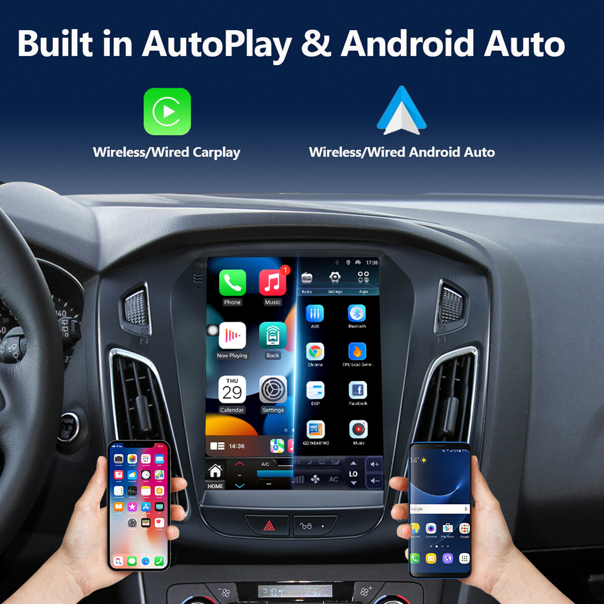 For Ford Focus 2012-2018 Apple Carplay Android 13.0 Car Stereo Radio GPS 2+32GB