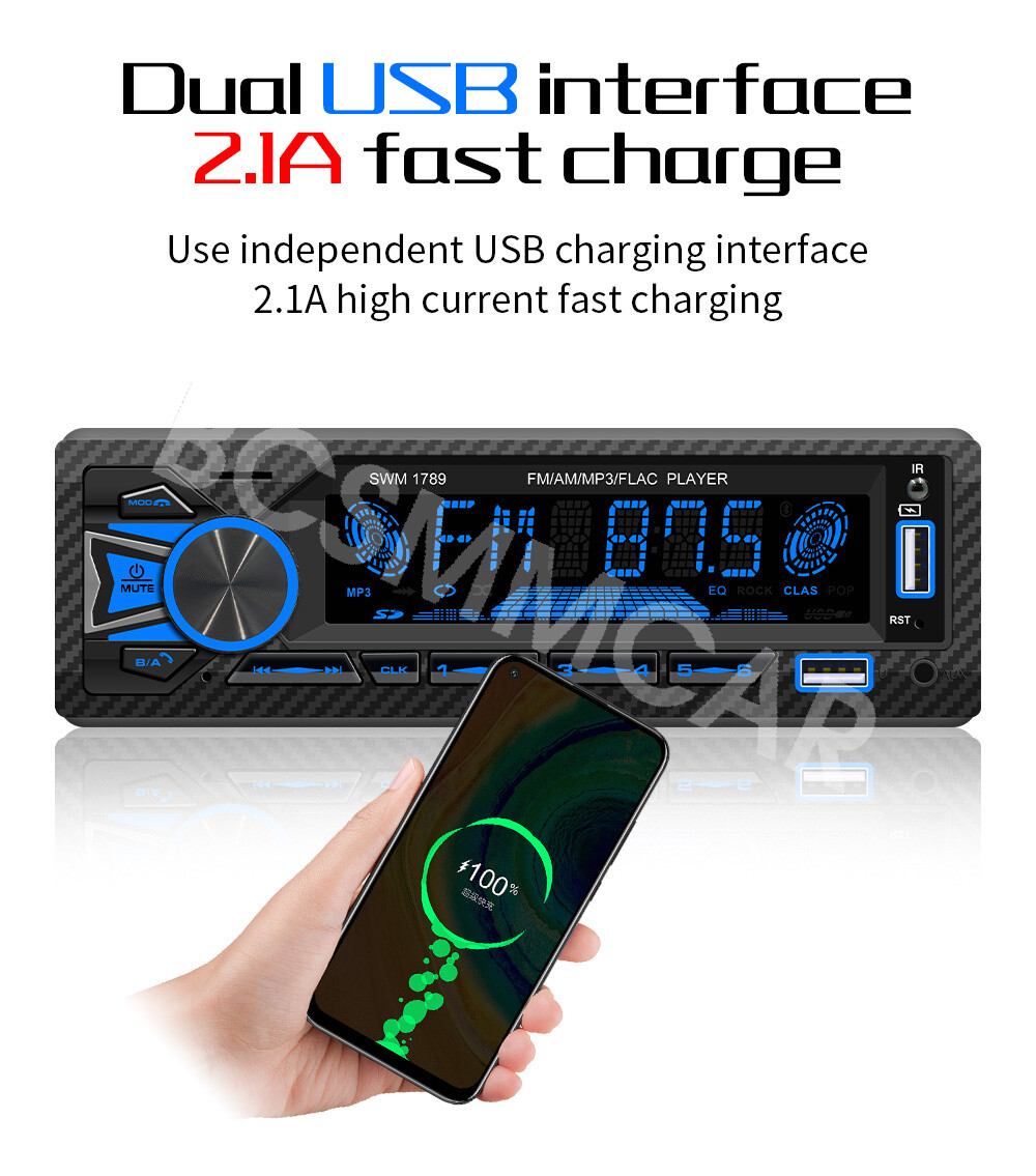 Radio Car Stereo 1 Din Bluetooth MP3 Player FM Receiver AUX USB TF BT Head Unit