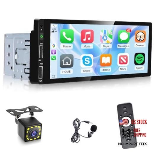 Single Din Car Stereo with Carplay and Android Auto – 6.86 inch Car Radio
