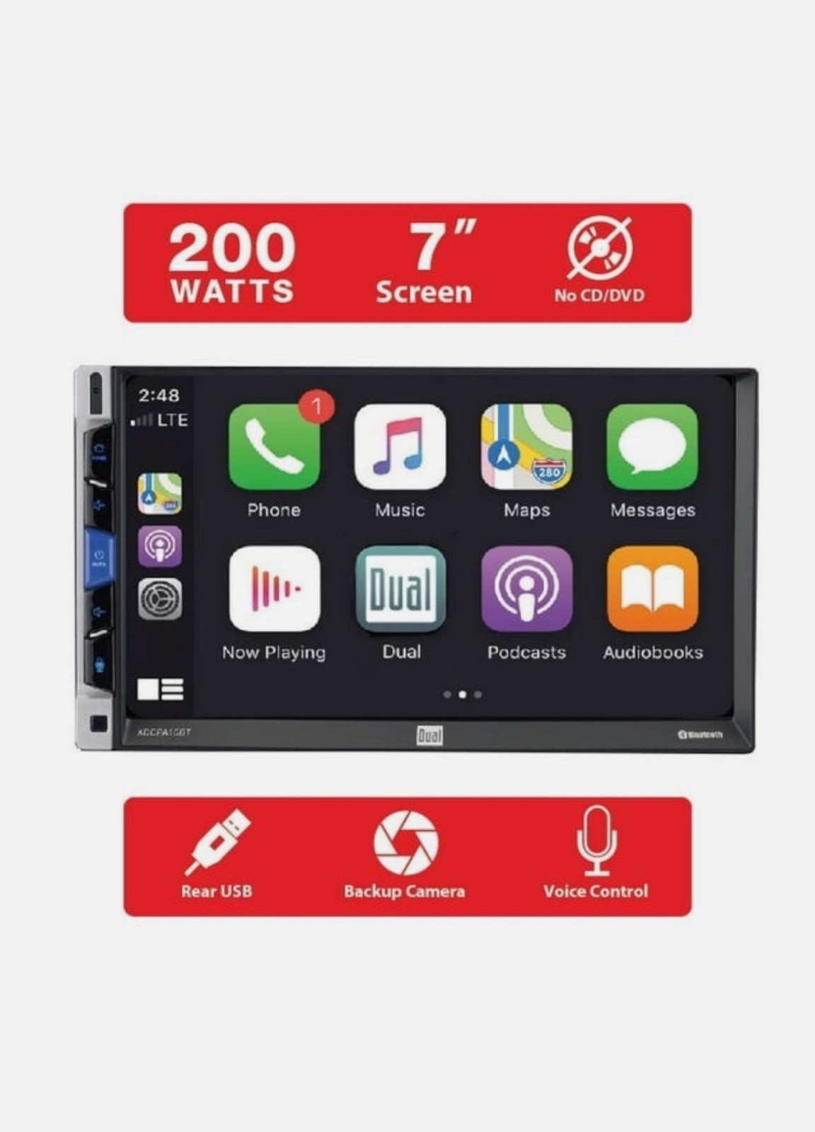 Dual Electronics XDCPA10BT 7 inch Double DIN Car Stereo Apple CarPlay & Android™