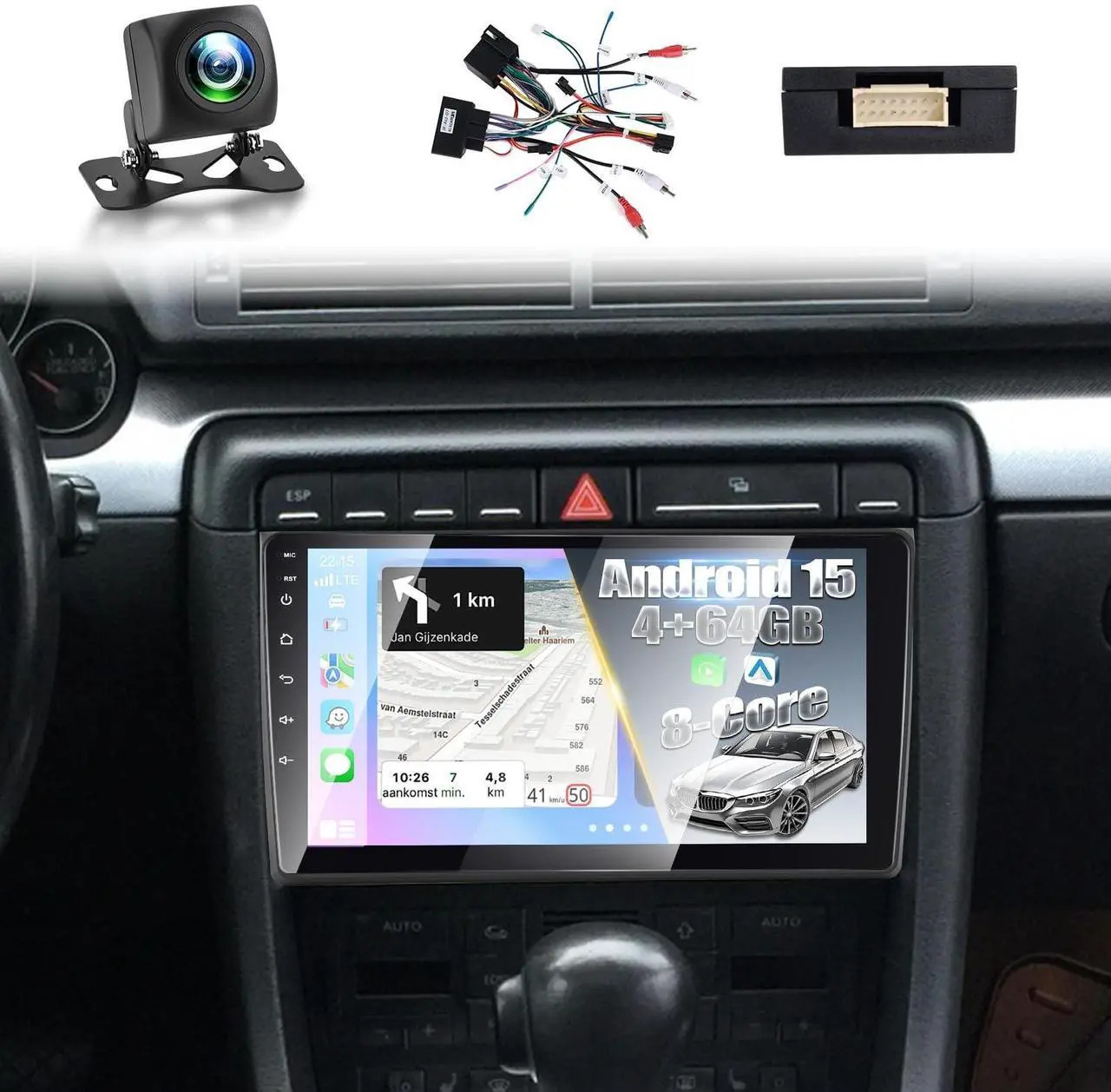 Audi A4 S4 RS4 2002-2008 Screen 9 Inch Stereo with Android, CarPlay, GPS & Backu