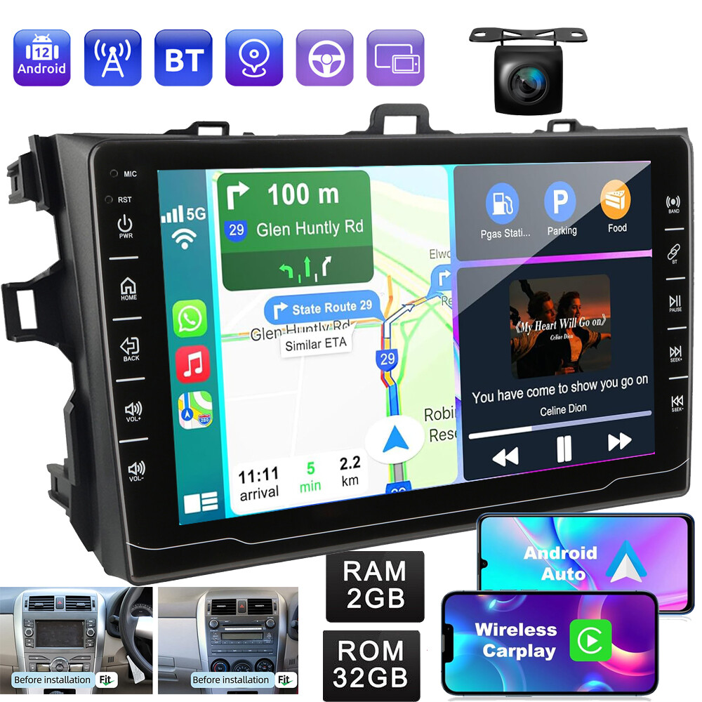 For Toyota Corolla 2009 2010 2011 2012 2013 9″ Car CarPlay Radio GPS Navi Stereo