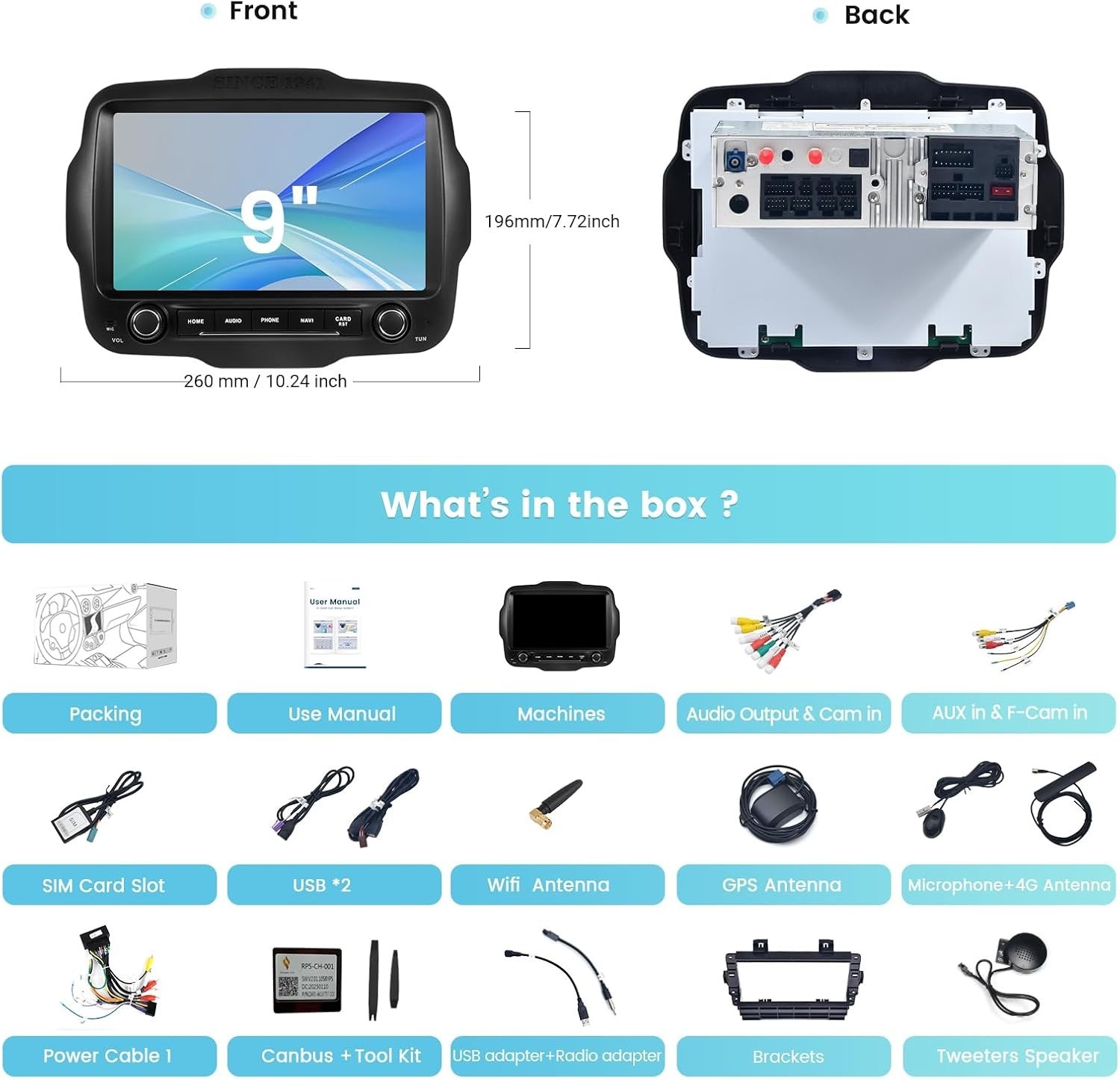 Roadanvi 9 inch Car Radio Apple CarPlay for Jeep Renegade 2015-2022 GPS Navi
