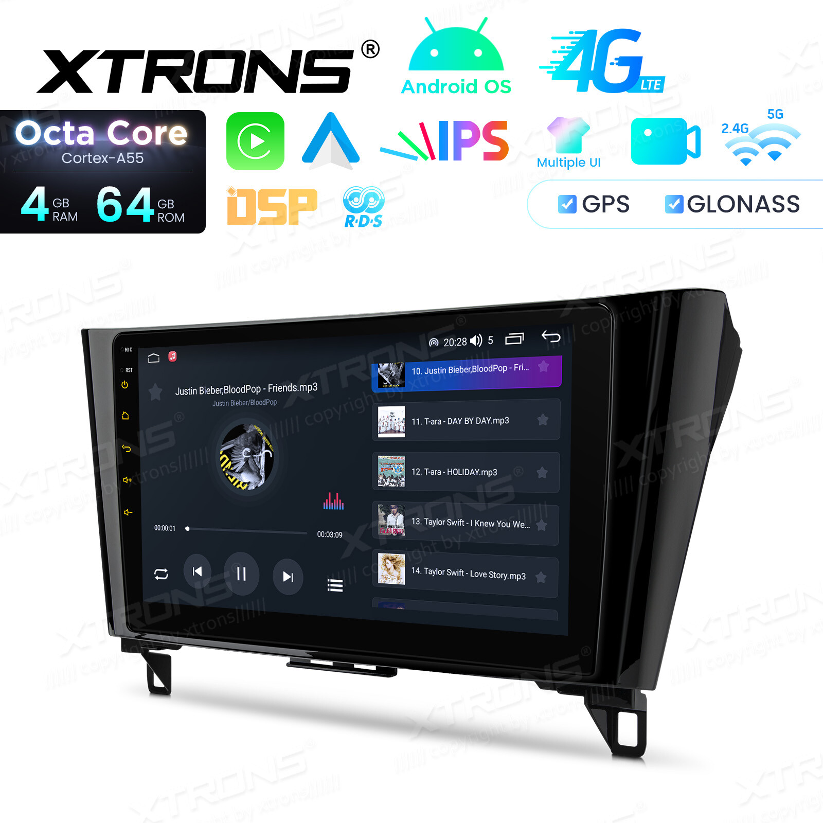 10.1″ Android Radio for Nissan Rogue 2014-2018 8-Core 4GB+64GB BT 4G LTE CarPlay