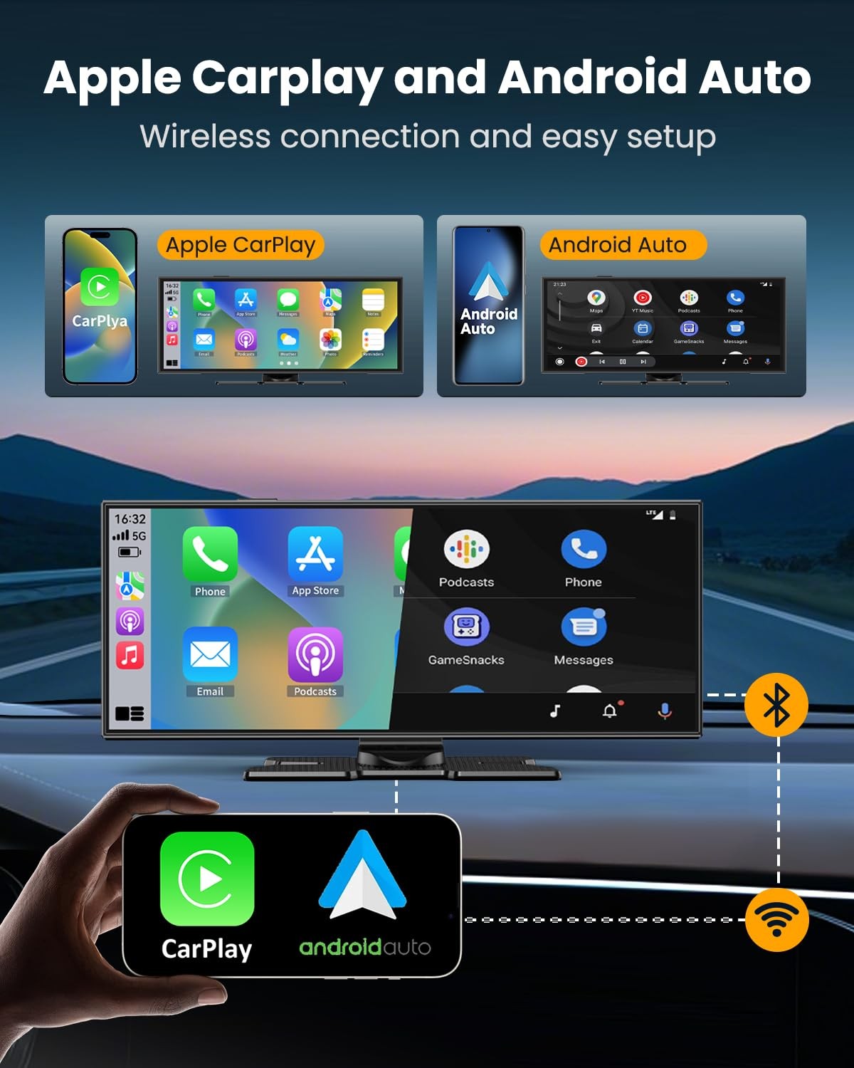 Largest 11.5″ Wireless Apple CarPlay Screen for Car–Upgrade Carplay & Android Au