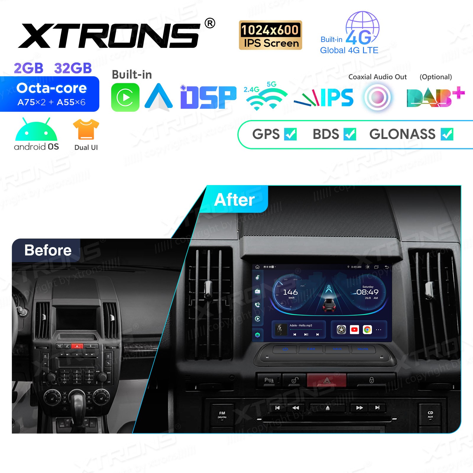 Android 14 8-Core Car Stereo GPS 4G LTE WiFi For Land Rover Freelander 2 2007-12