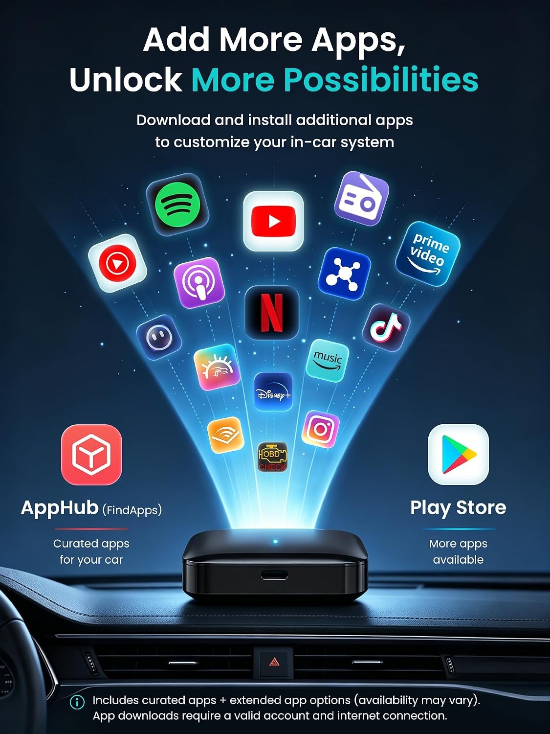 Magic AI Box, Wireless CarPlay/Android Auto Adapter, Car Video Jet Black Finish