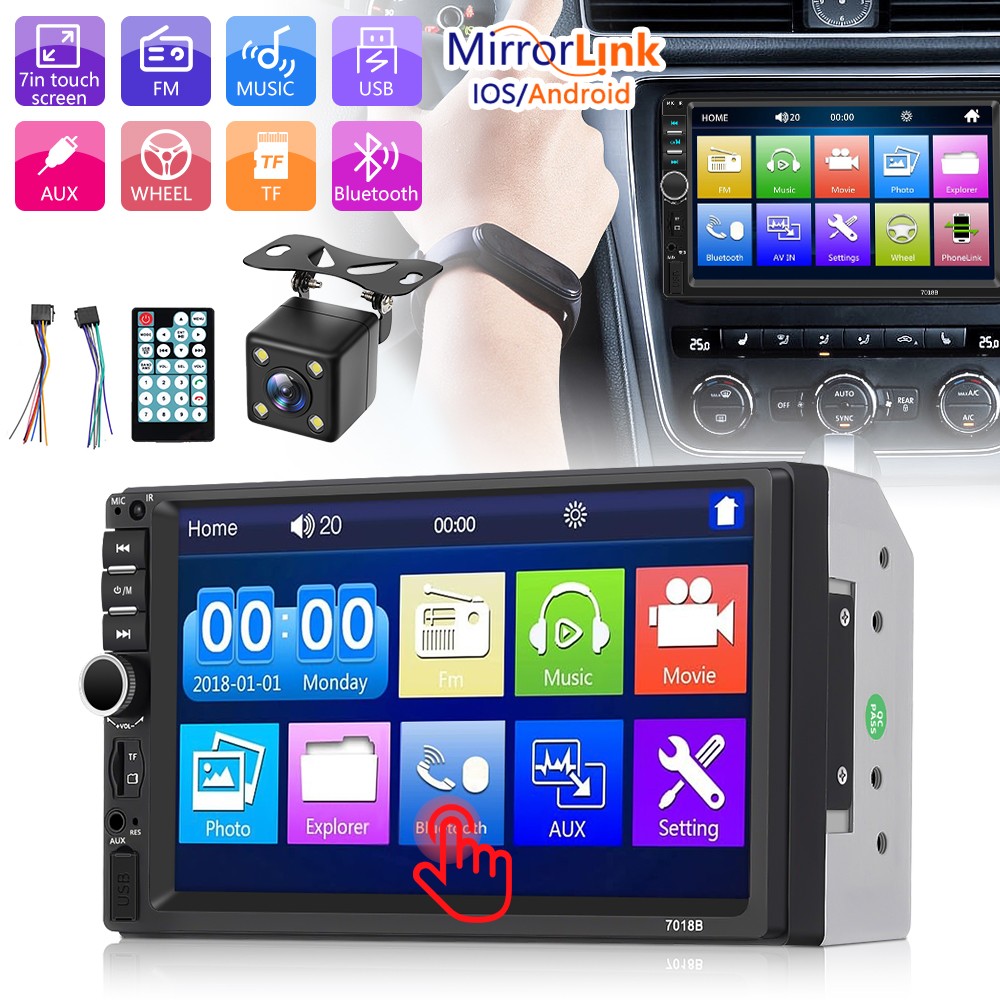 7″ Double 2 DIN Car MP5 Player Bluetooth Touch Screen Stereo Radio With Camera U