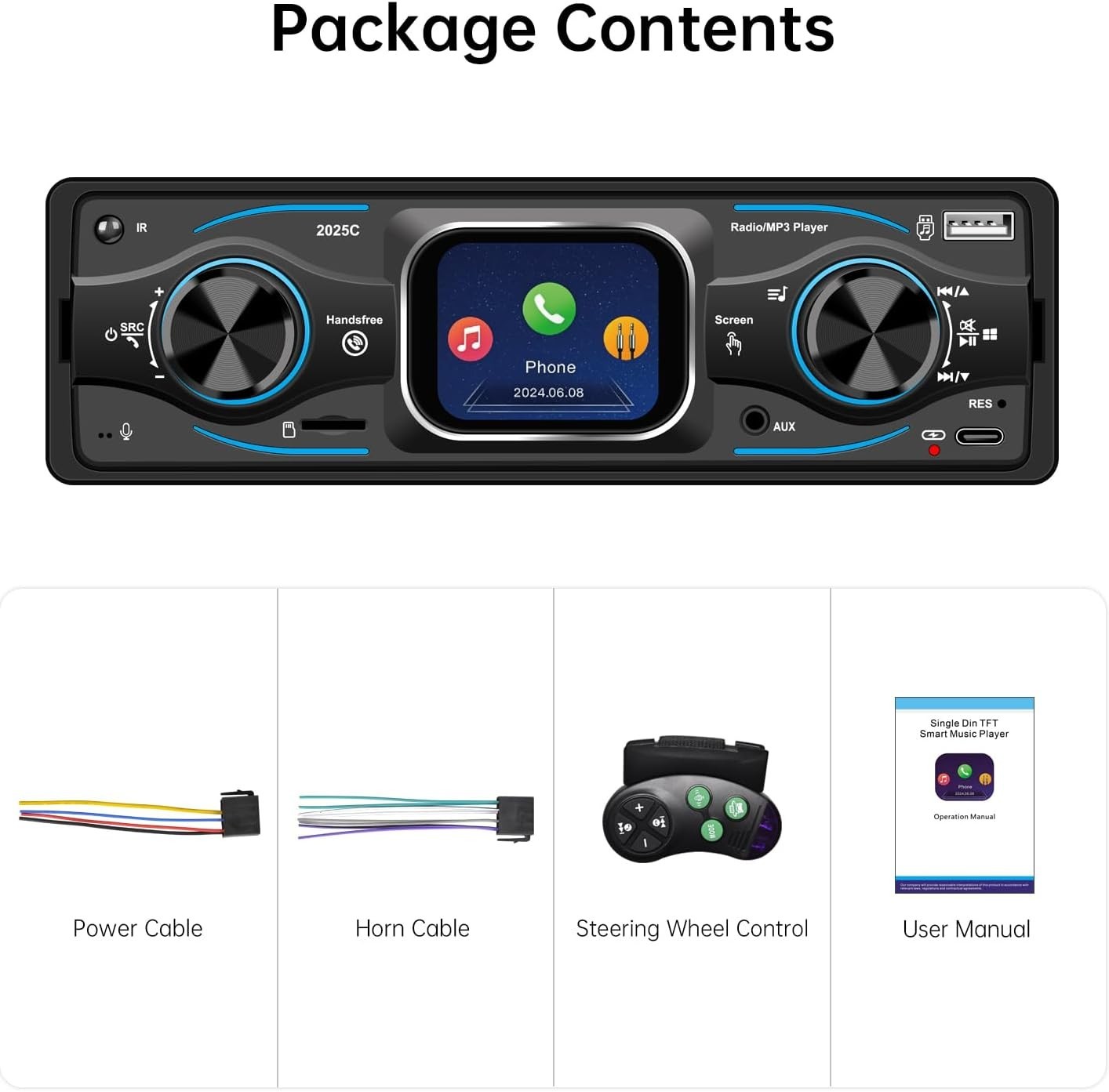 Single Din Car Radio with Bluetooth & Touchscreen | 60W Stereo System