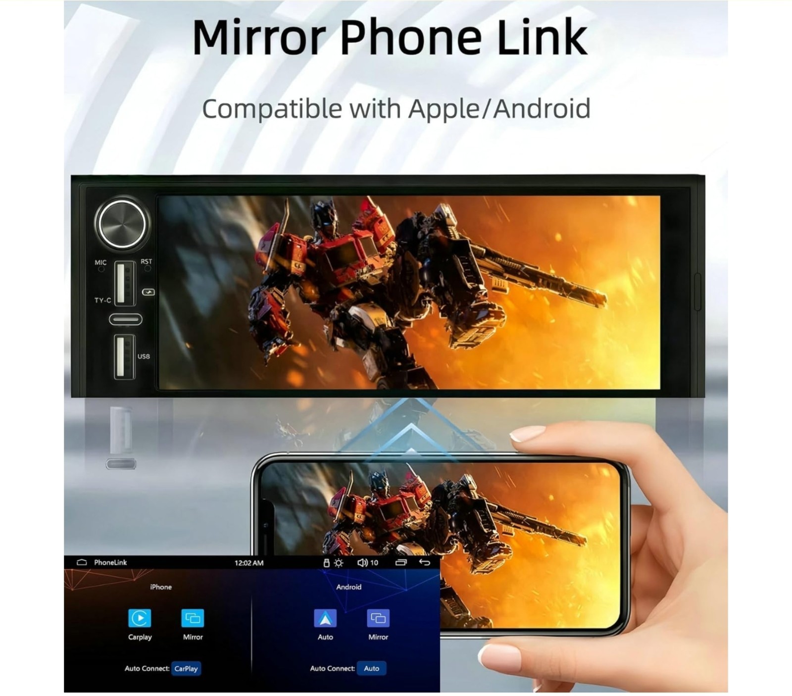 Single Din Car Stereo Wireless Apple Carplay 6.9 Touchscreen Bluetooth Radio Usb