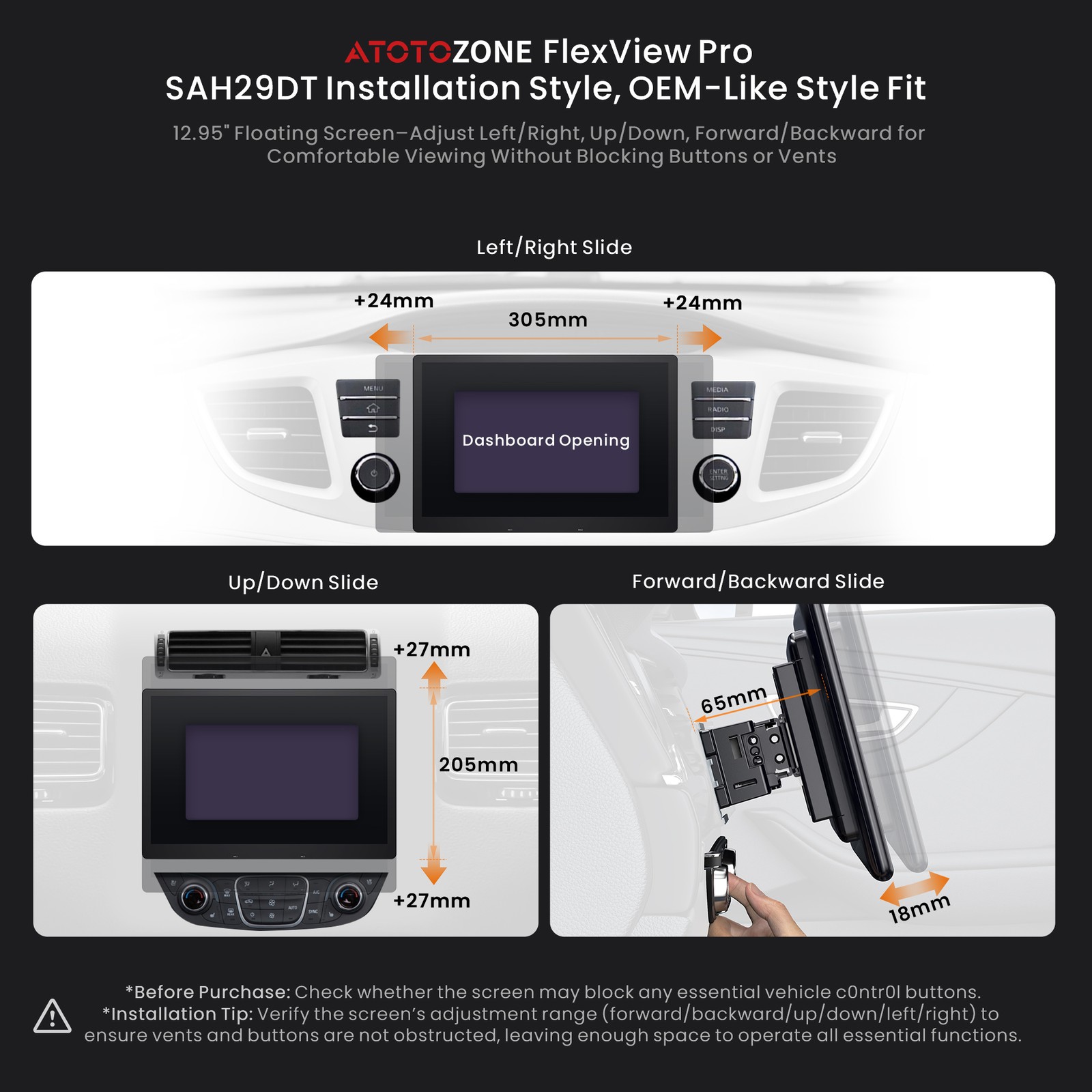 ATOTO 12.95” Single& 2DIN X10 OBDII Android Car Radio 8G+128G Wireless CP& AA
