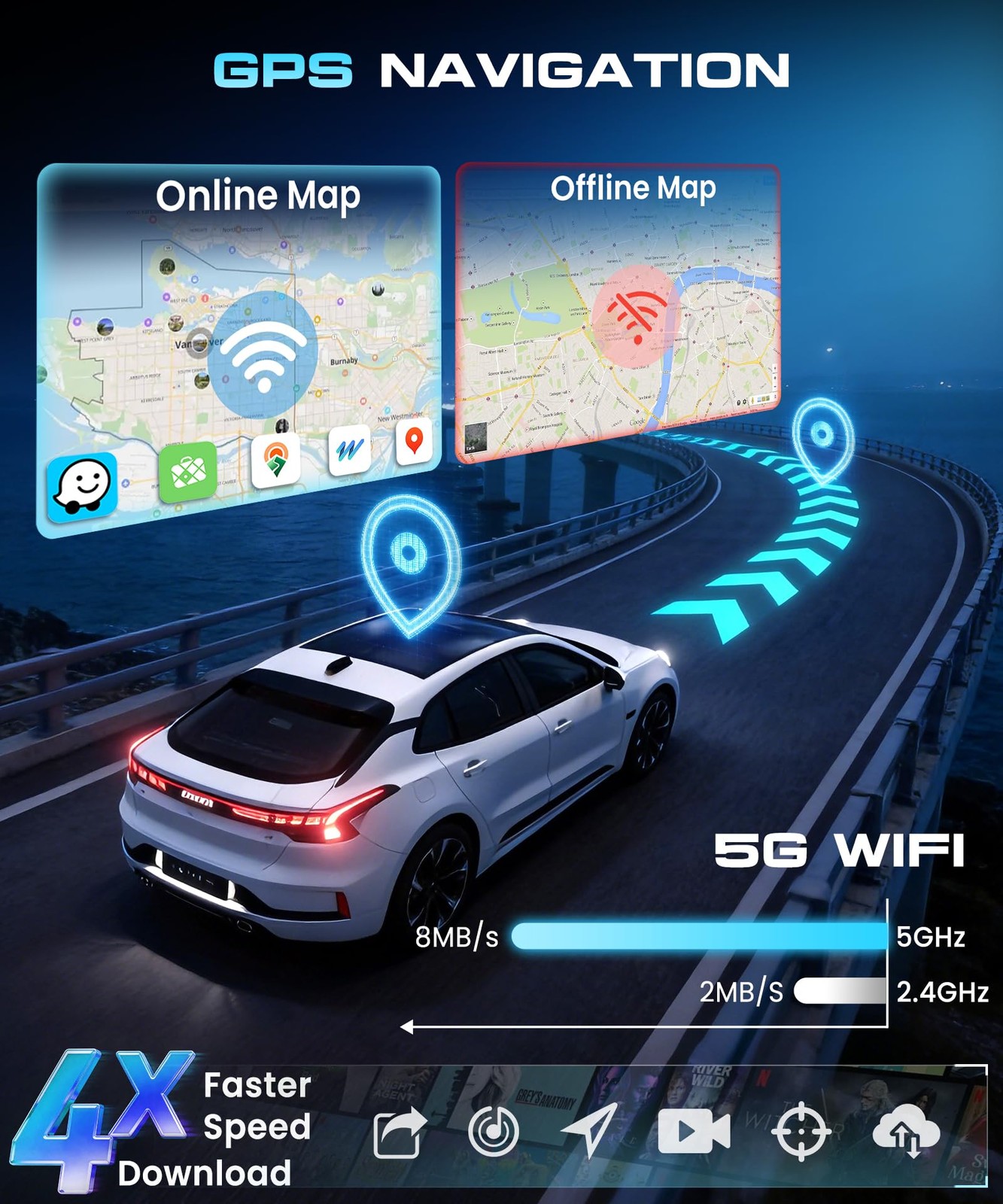 Podofo 9 Inch 5G Wifi Car Stereo For Honda Crv 2002-2006 Radio Android 15
