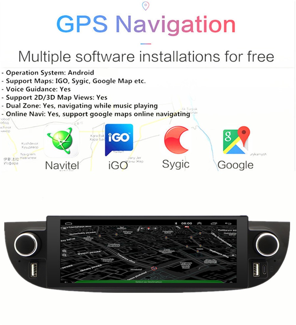 Car Radio Stereo Player GPS Navi Head Unit WIFI SWC Fit For Fiat 500 2007-2018