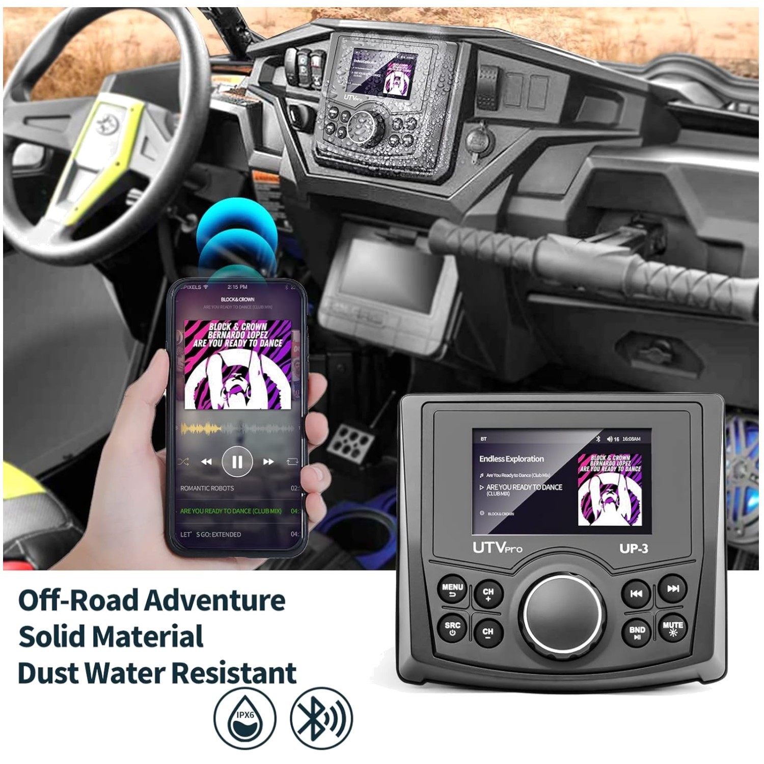 Marine UTV Stereo Bluetooth Radio with Rear View Camera