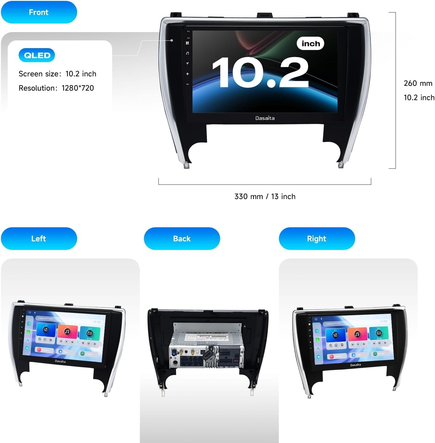 Dasaita 10.2” Car Stereo for Toyota Camry 2015-2017 Carplay/Android Auto Navi