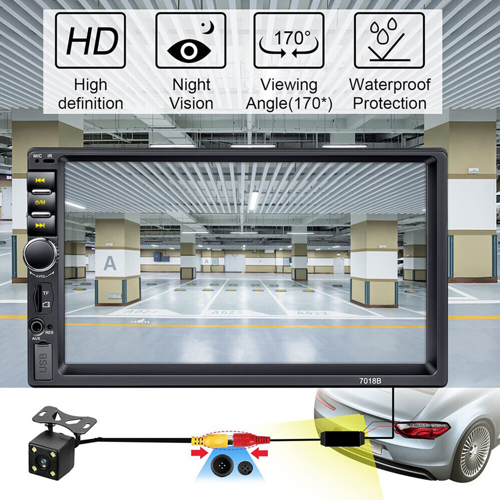 7″ Double Din Car Stereo Audio MP5 Player USB FM Multimedia Radio & Camera 7018B