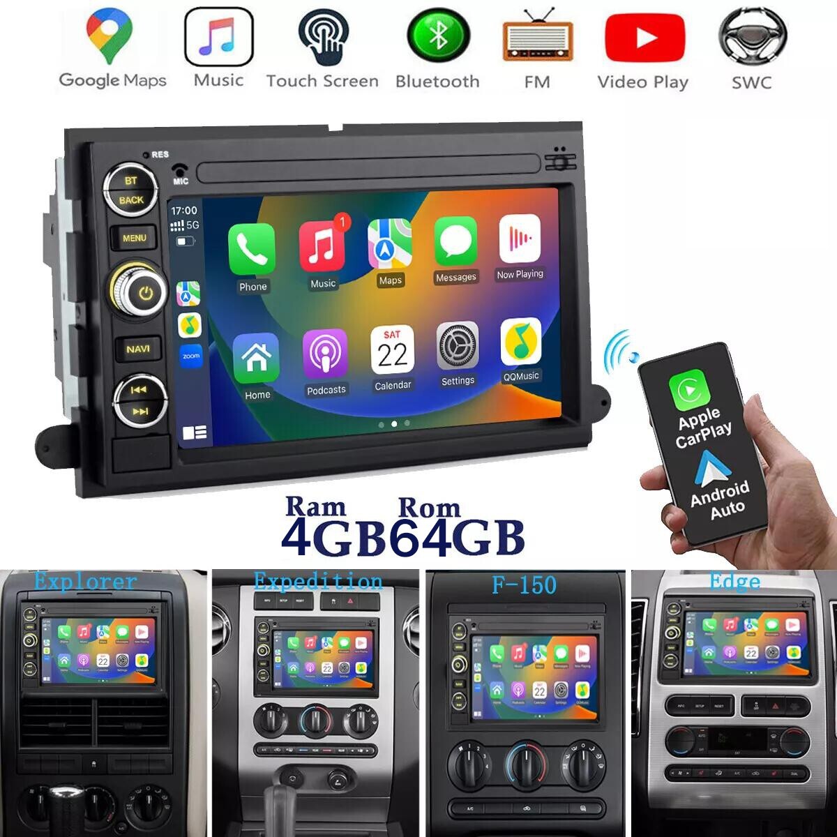 FOR FORD F150 2004-08 7″ANDROID 15 CARPLAY CAR STEREO RADIO GPS NAV WIFI BT 64GB