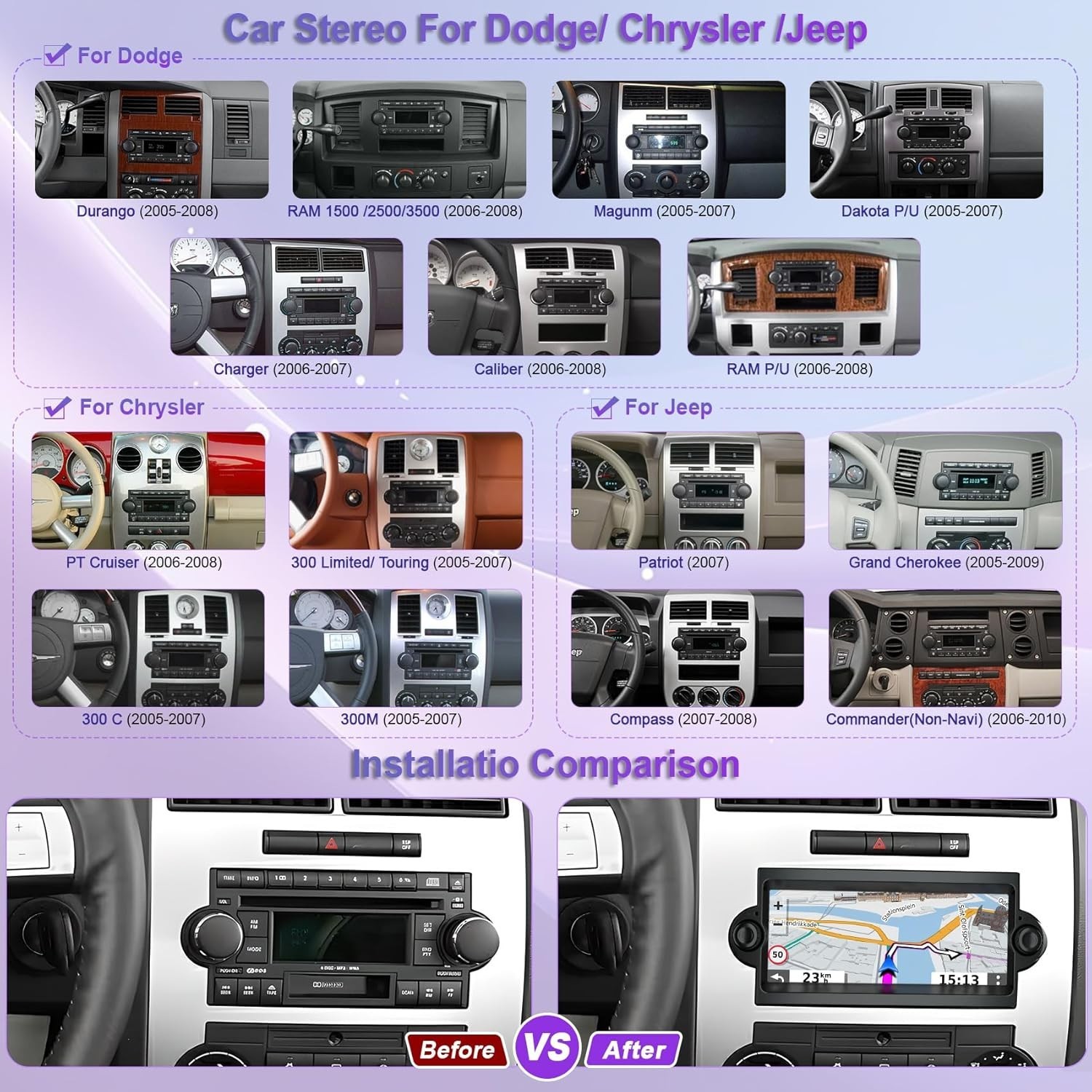 6.8″ 8Core 4+128G Android Auto Carplay for Dodge RAM Jeep Chrysler 300 2005-2009