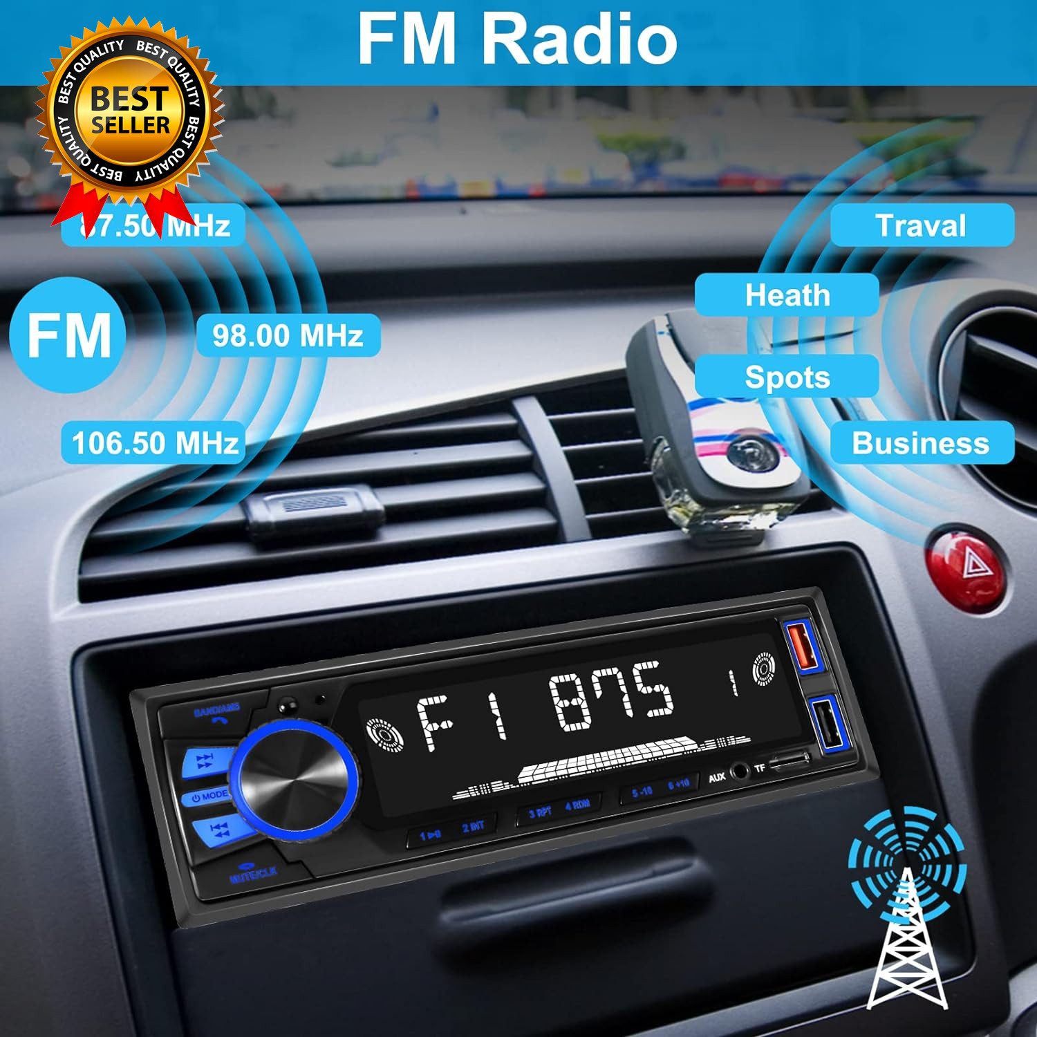 Car Radio Bluetooth Single DIN Car Stereo Audio Car Audio with Handsfree and App