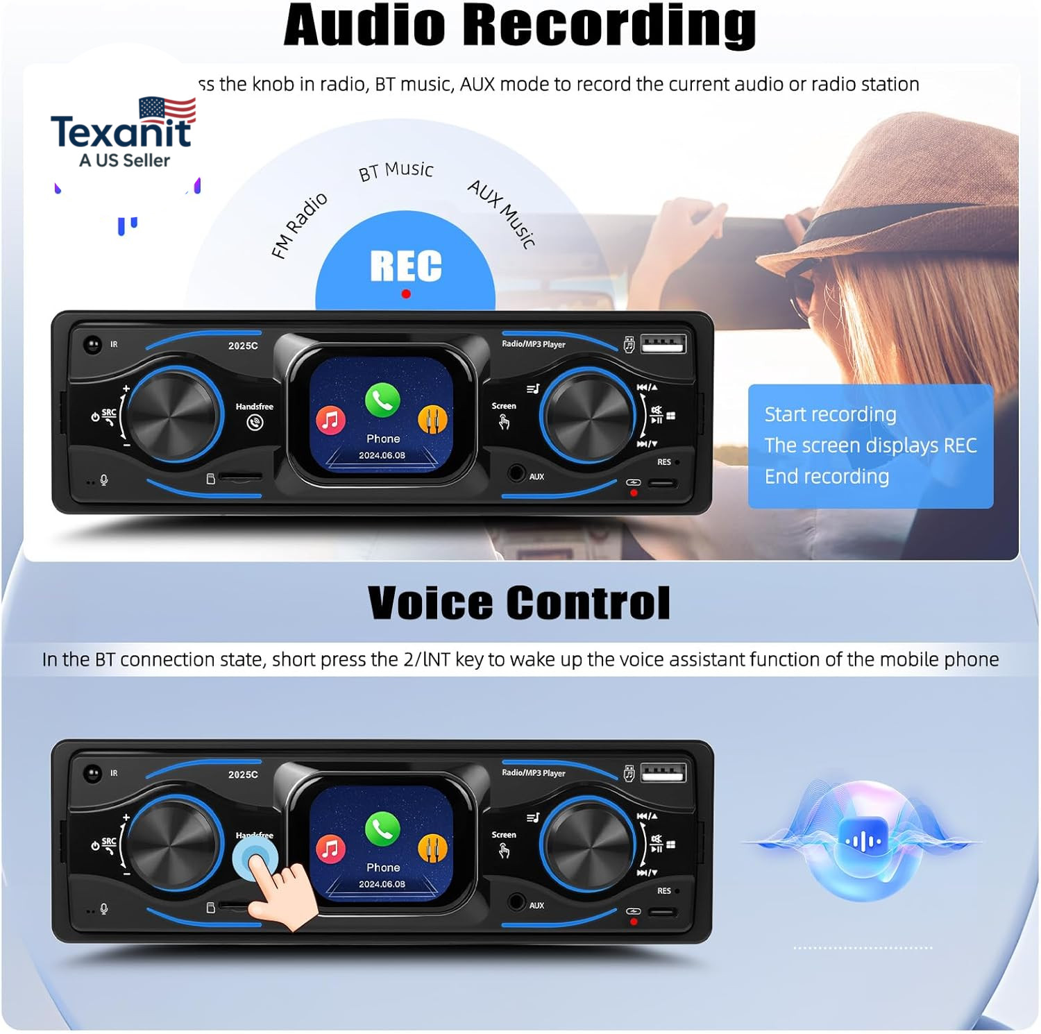 Single Din Car Stereo Marine Radio Bluetooth Multimedia Car Audio Receivers with
