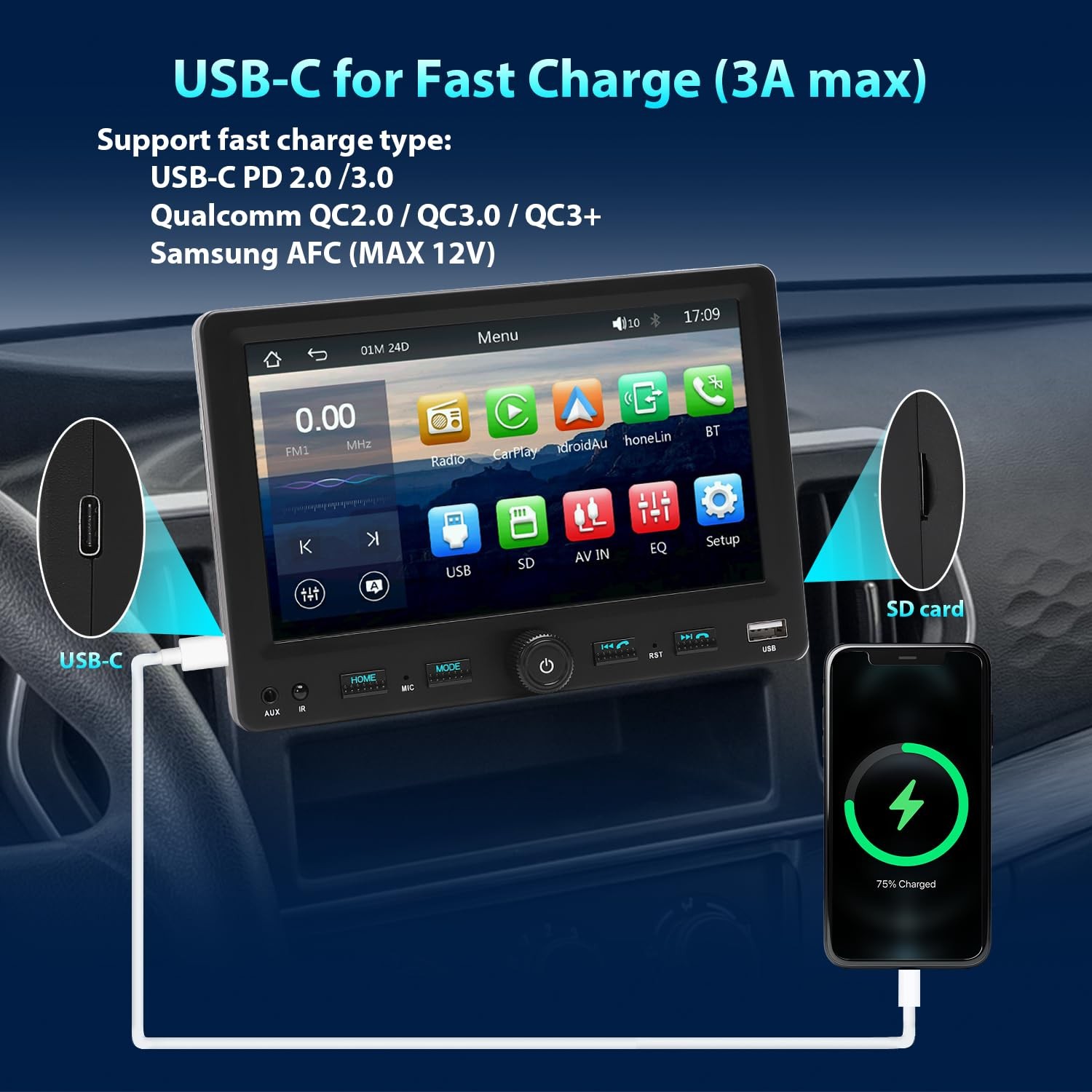 Alondy Single Din Car Radio Touchscreen 7″ Adjustable Compatible with Apple