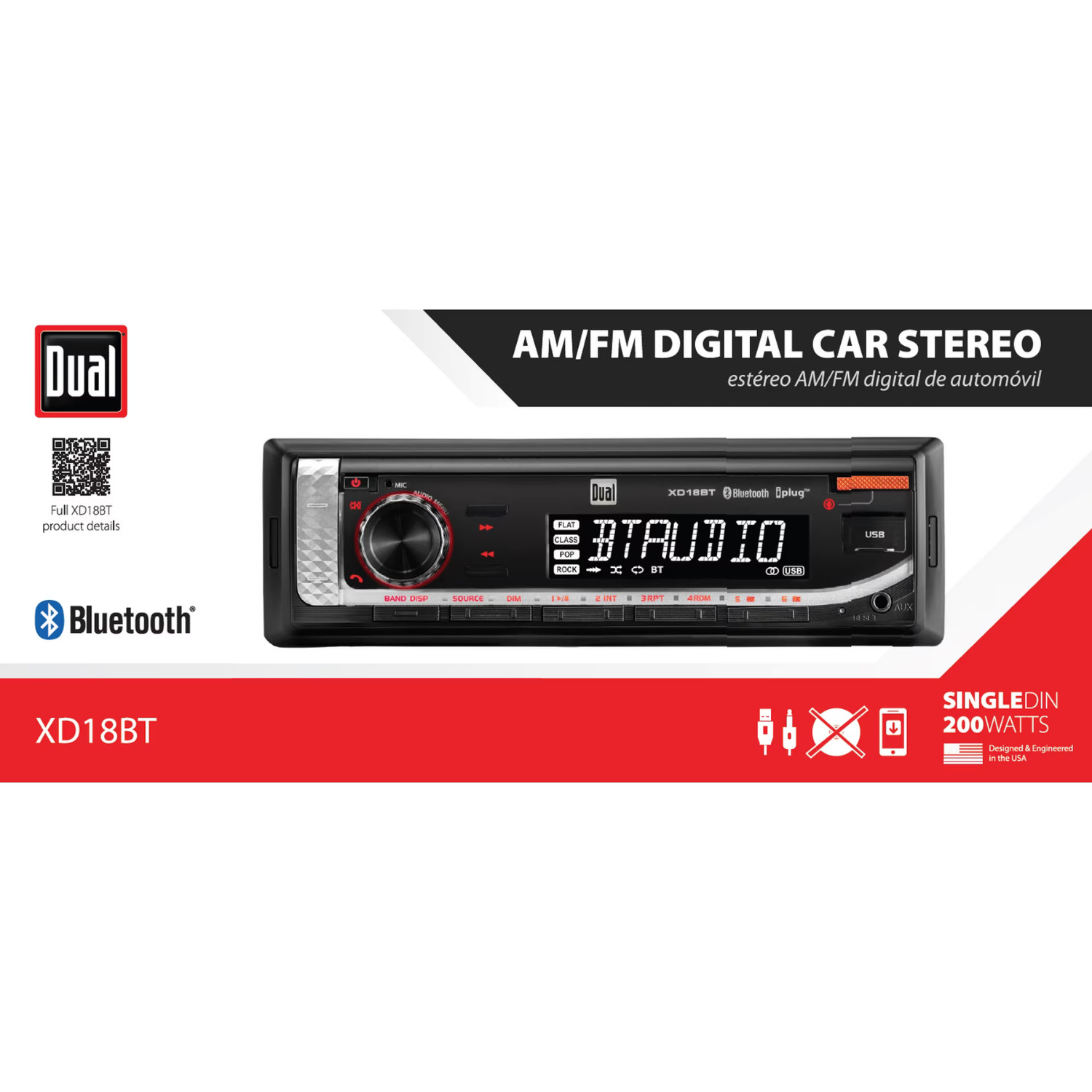 Dual XD18BT Single DIN Car Stereo Bluetooth USB AM FM MP3 Receiver