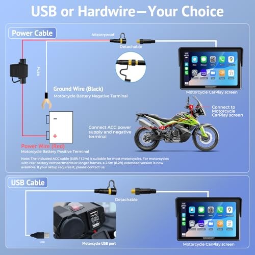 W722 for Motorcycle CarPlay & Android Auto,7″ Waterproof Smart GPS 7 Inch